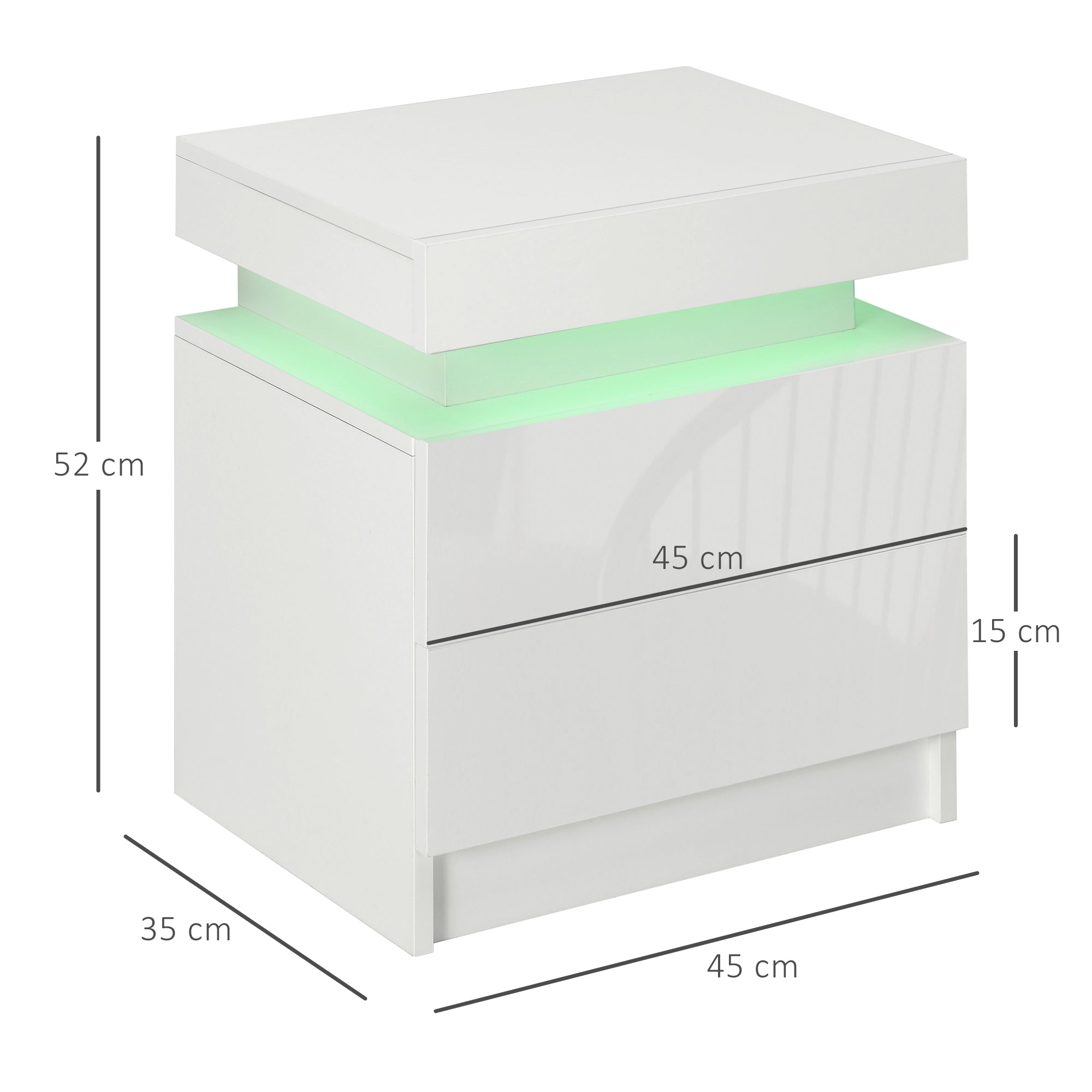 Mesa de Cabeceira com Luz LED 45x35x52 cm - Branco