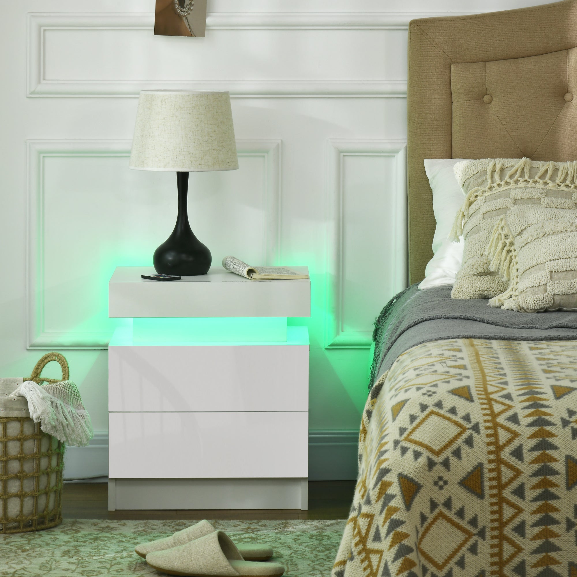 Mesa de Cabeceira com Luz LED 45x35x52 cm - Branco