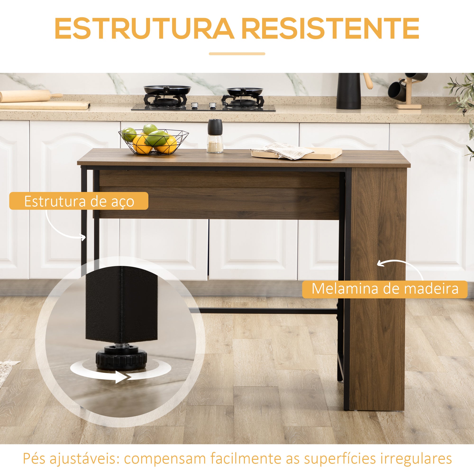 Mesa de Bar Extensível com 3 Prateleiras de Armazenamento - Marrom 120x76x91,4 cm