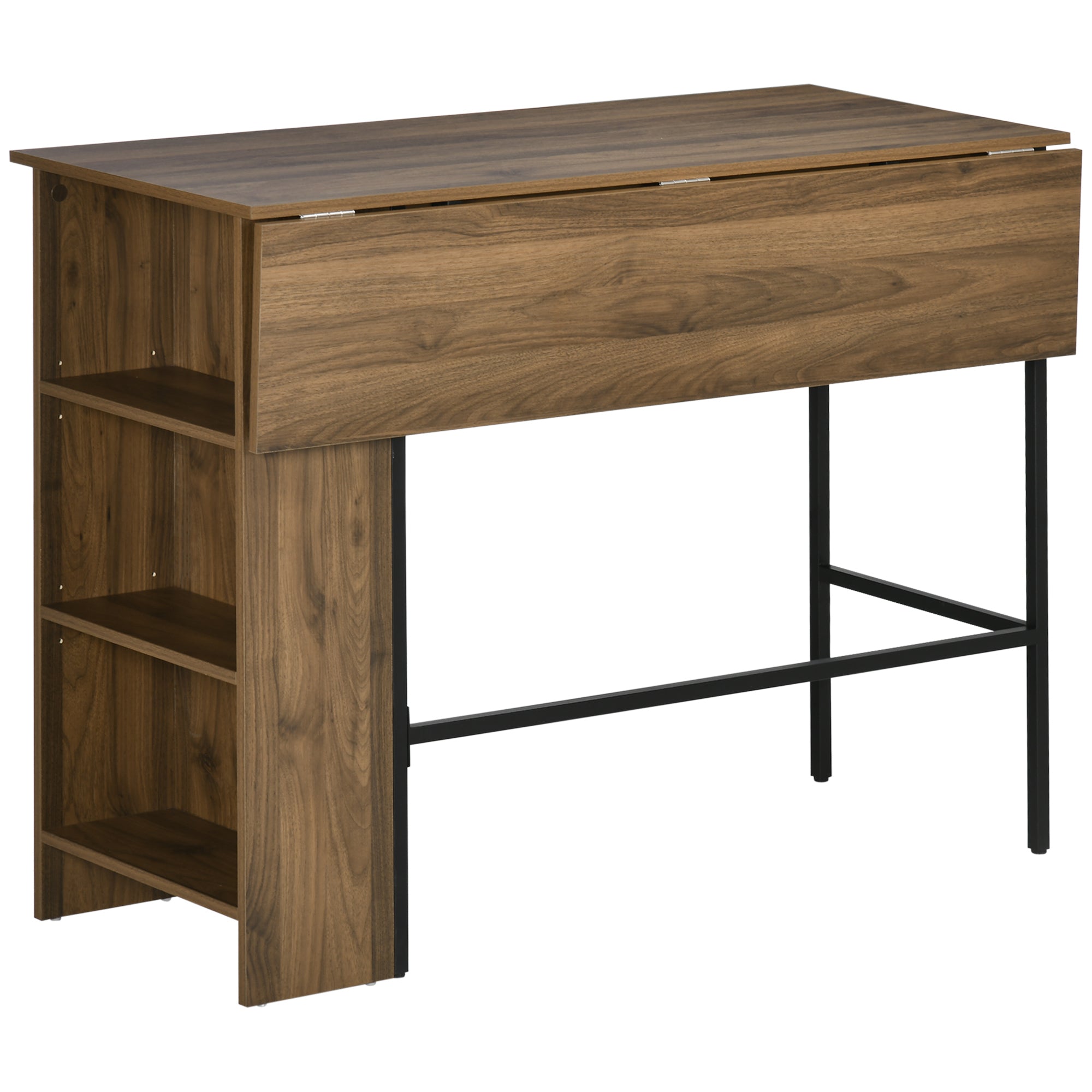 Mesa de Bar Extensível com 3 Prateleiras de Armazenamento - Marrom 120x76x91,4 cm