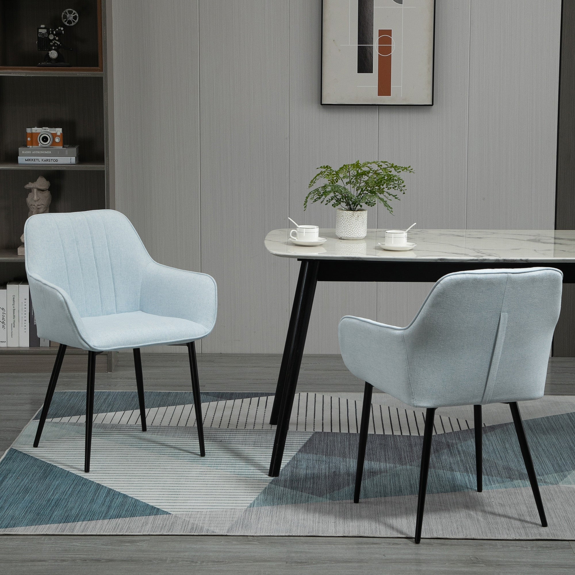 Conjunto de 2 Cadeiras de Sala de Jantar Estofadas em Linho Azul 59,5x56,5x81 cm