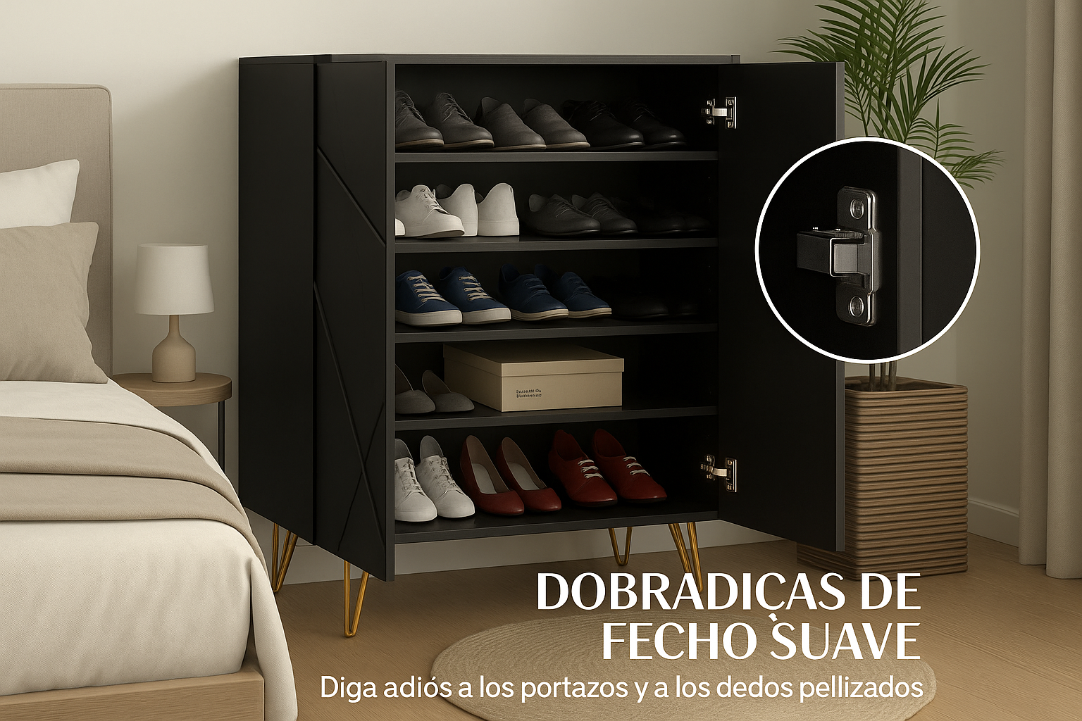 Cenário Quarto com Dobradiças de Fecho Suave