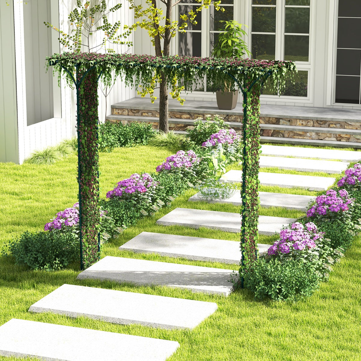 Arco de Jardim de 205 cm em Metal para Plantas Trepadeiras com Treliça de Arco de Alta Resistência para Festas no Pátio Traseiro Verde