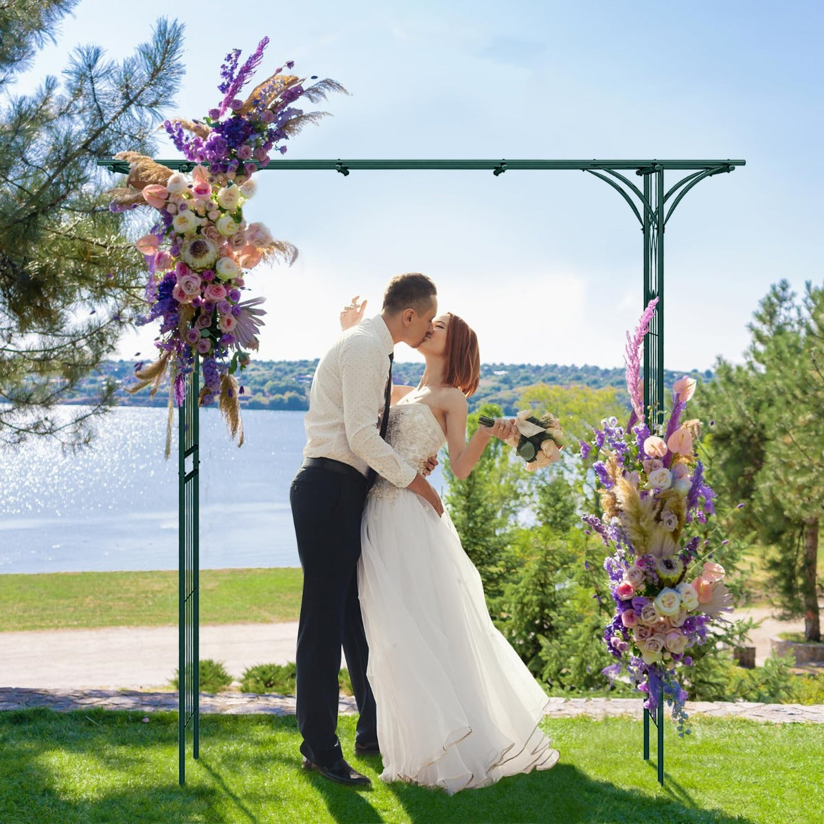 Arco de Rosas Trepadoras Metálico para Jardim 205 x 52 x 205 cm Verde