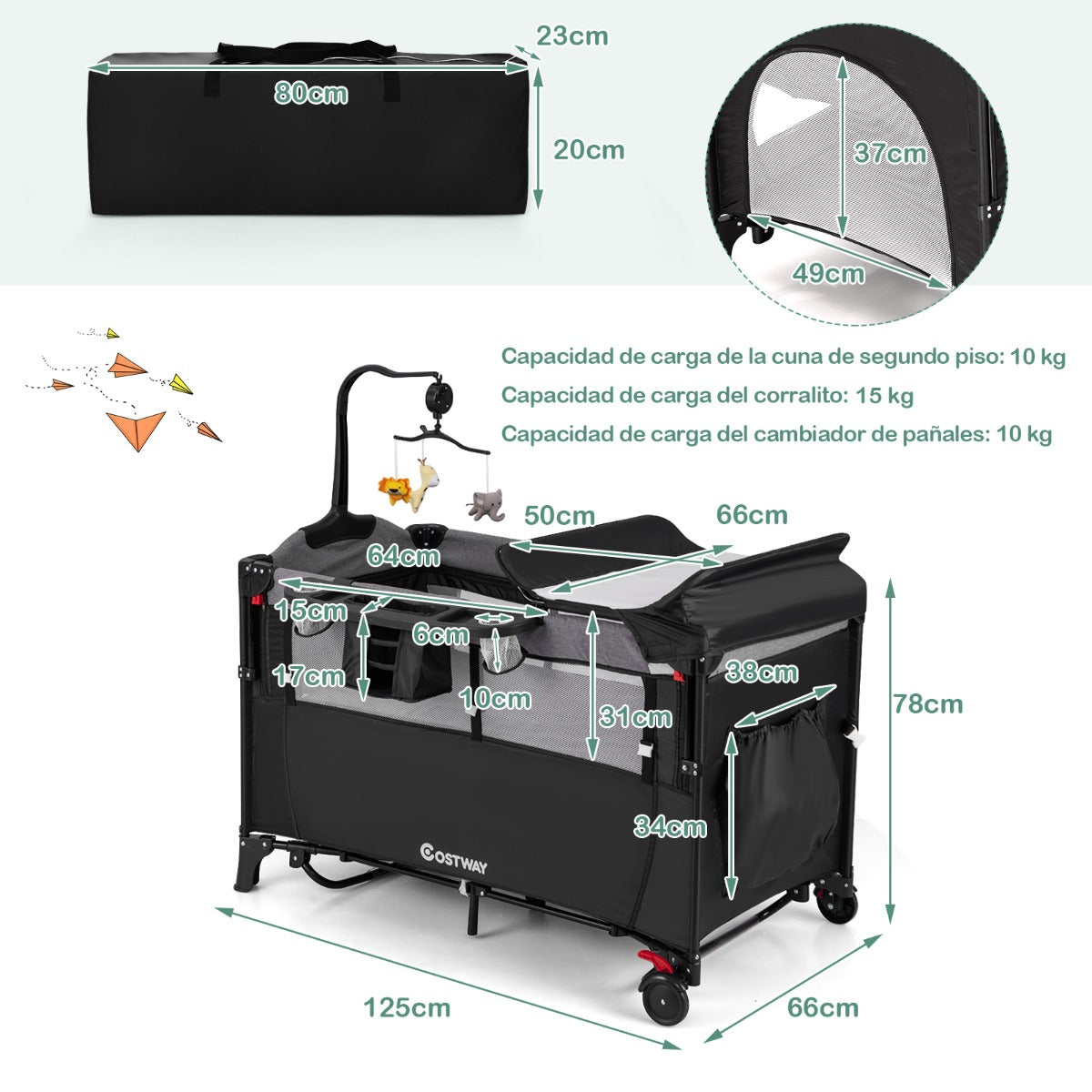 Centro de Guardería para Bebés – 125 x 65 x 78 cm – Negro