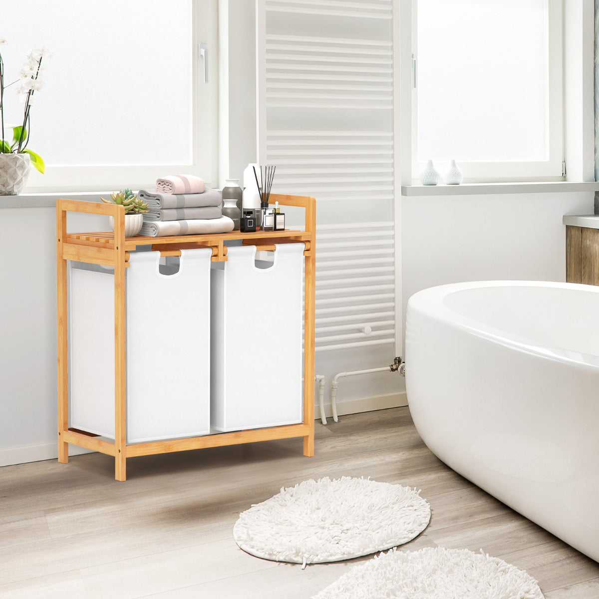 Cesta de Roupa Suja – 64 x 33 x 73 cm – Branco – Bambu