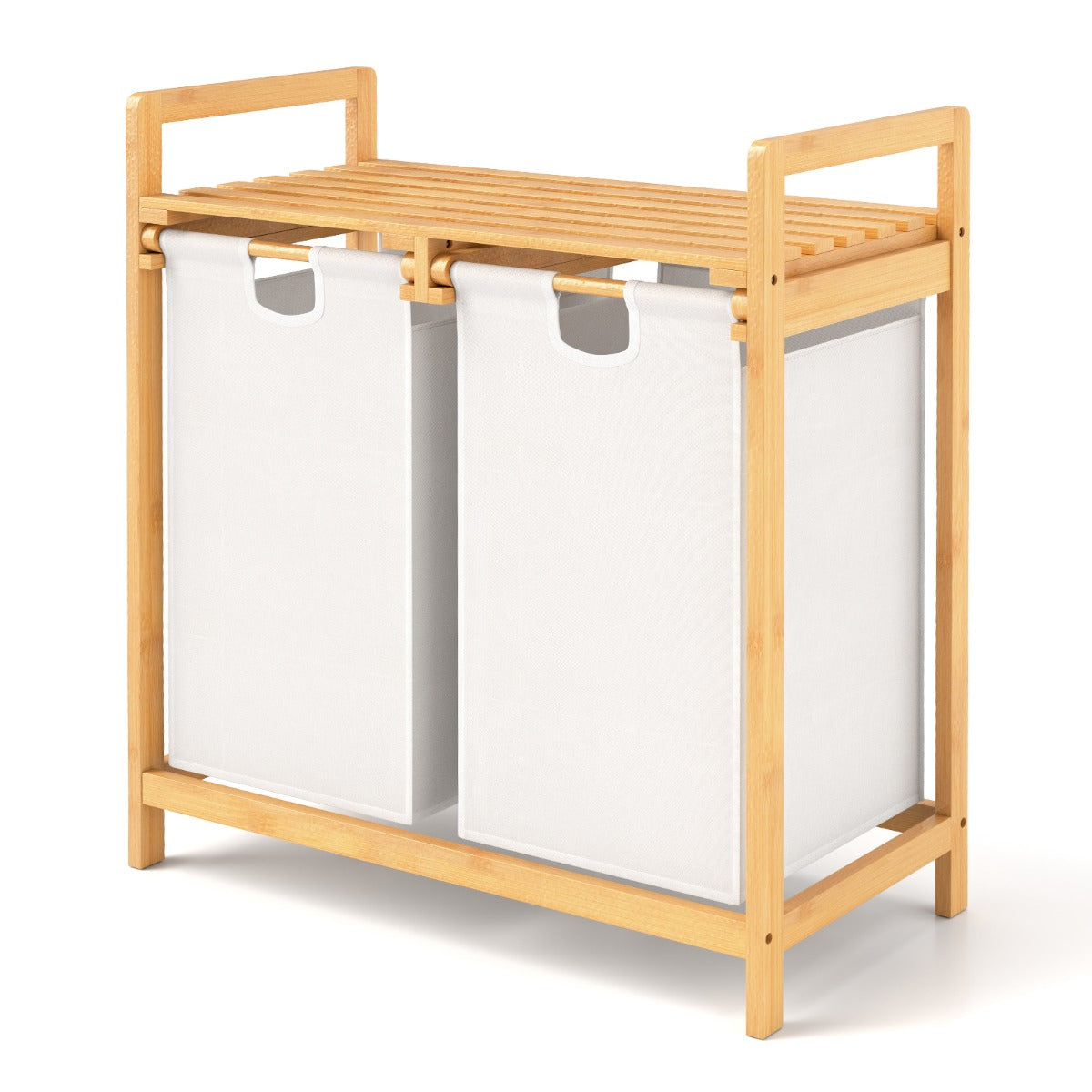 Cesta de Roupa Suja – 64 x 33 x 73 cm – Branco – Bambu