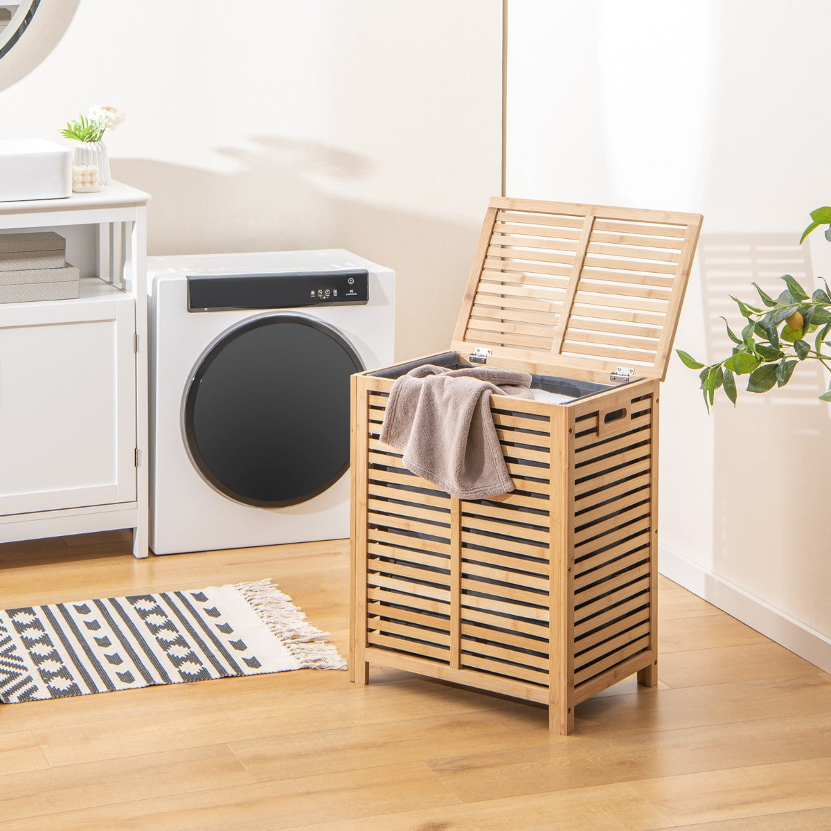 Cesto de Roupa – 50 x 35 x 62 cm – Natural – Bambu