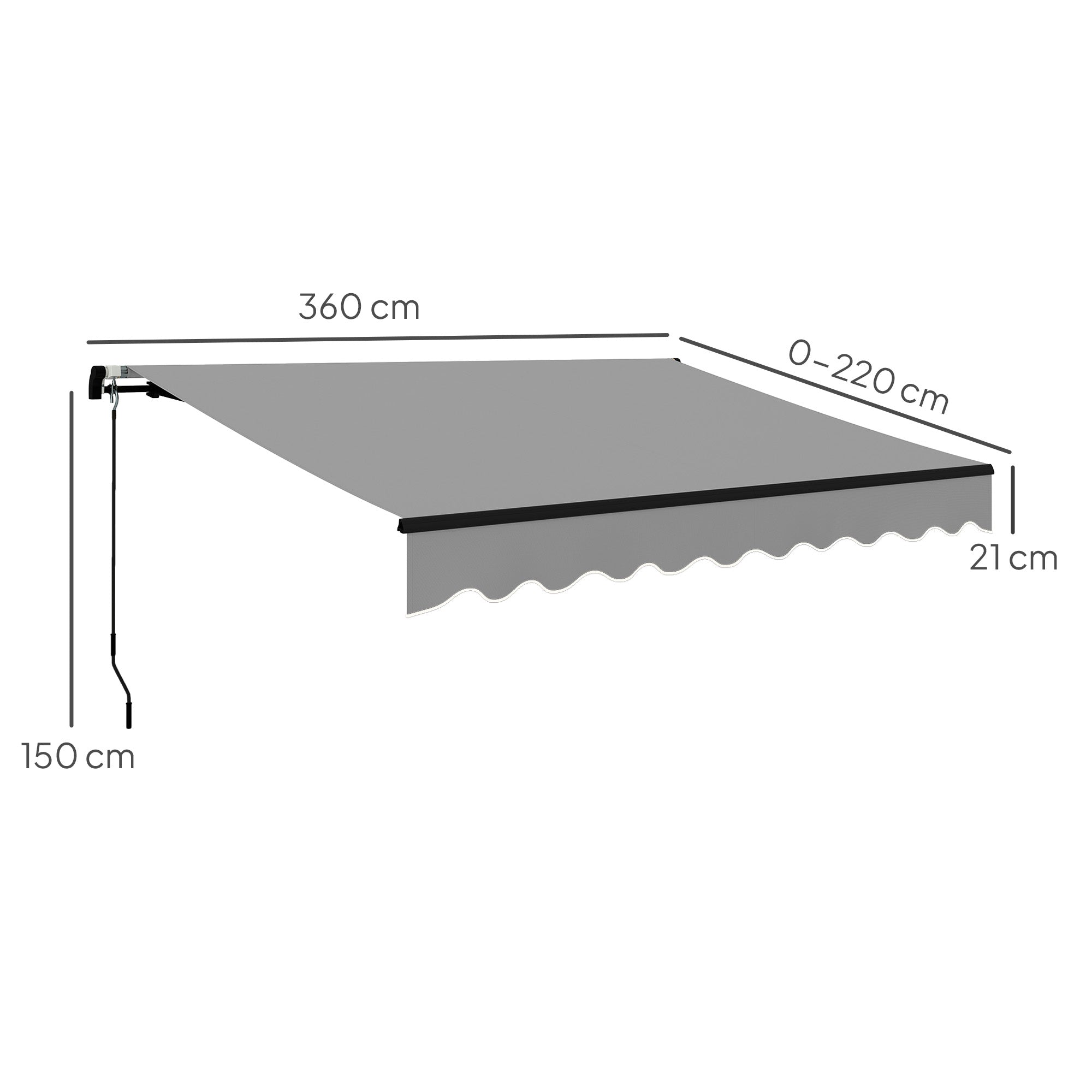 Toldo Manual Retrátil 360x220 cm Cinzento para Balcão