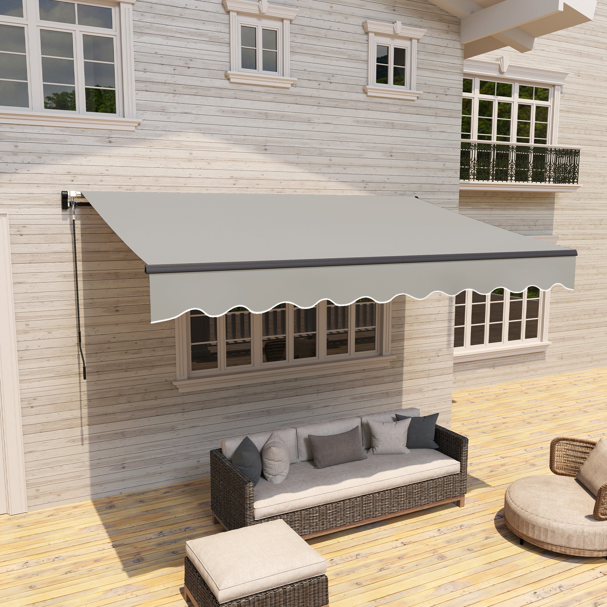 Toldo Manual Retrátil 360x220 cm Cinzento para Balcão