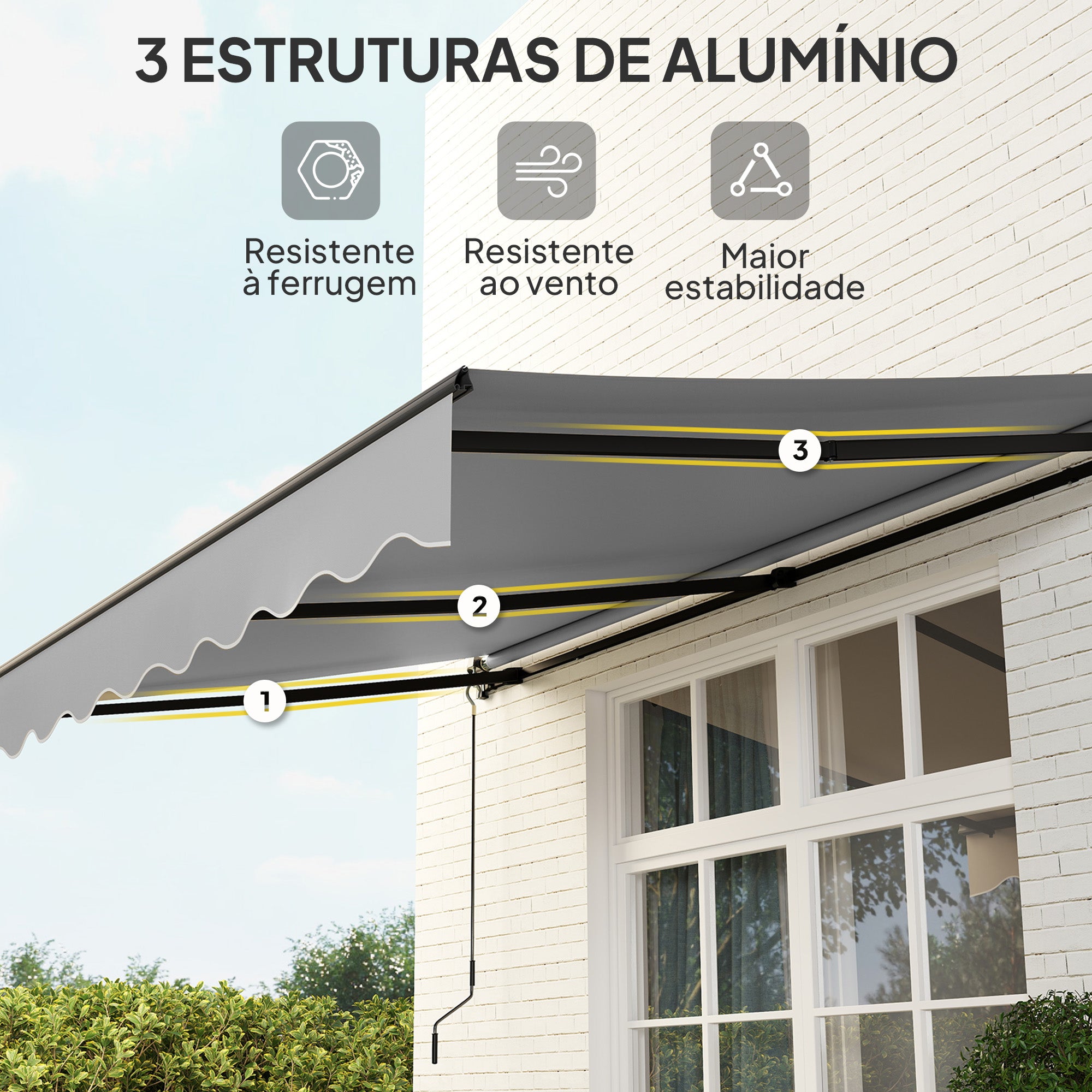 Toldo Manual Retrátil 360x220 cm Cinzento para Balcão