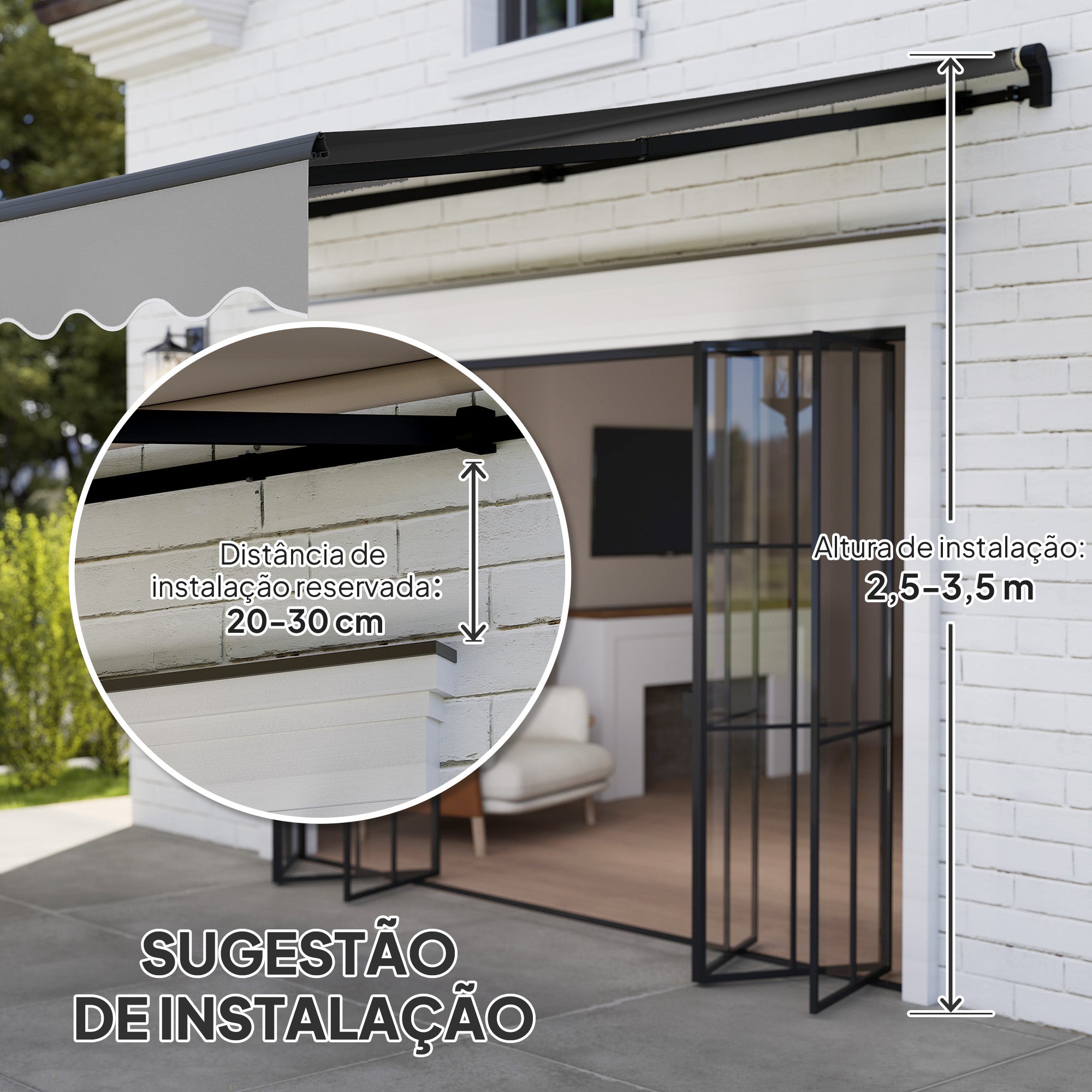 Toldo Manual Retrátil 360x220 cm Cinzento para Balcão