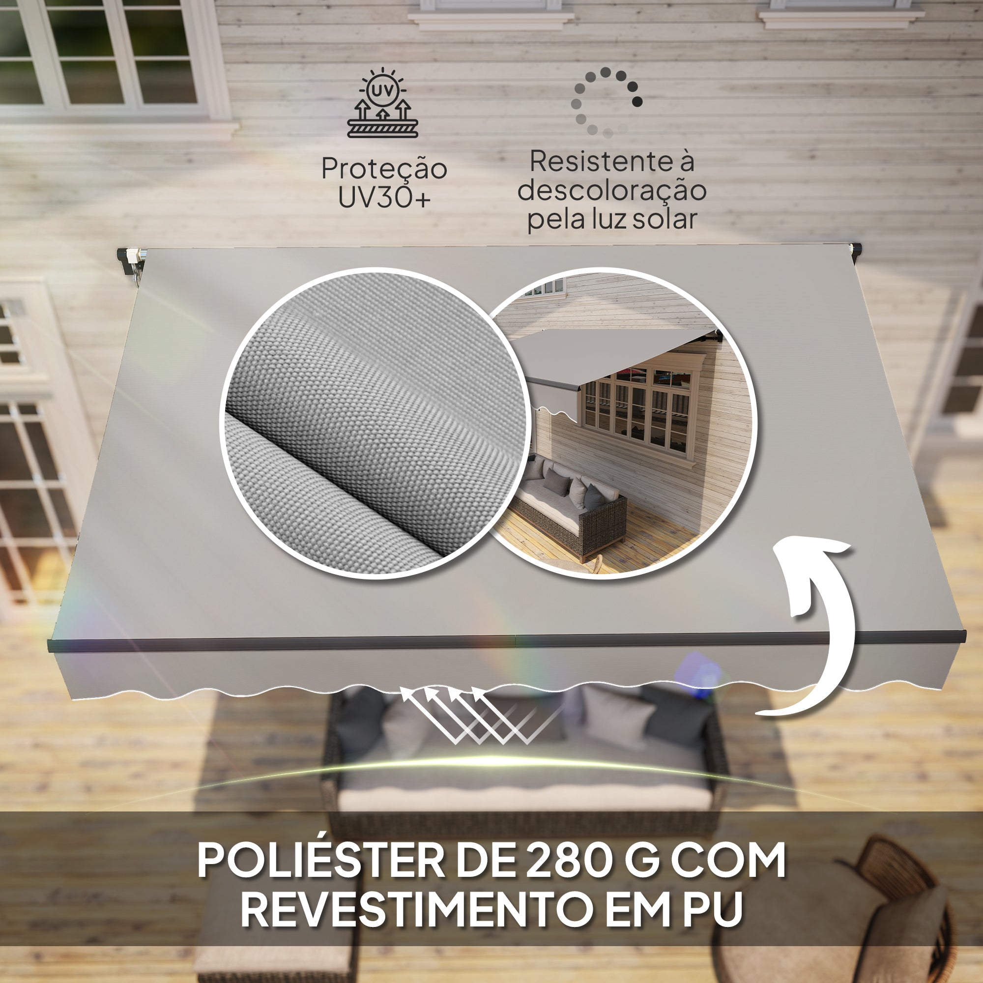 Toldo Manual Retrátil 360x220 cm Cinzento para Balcão