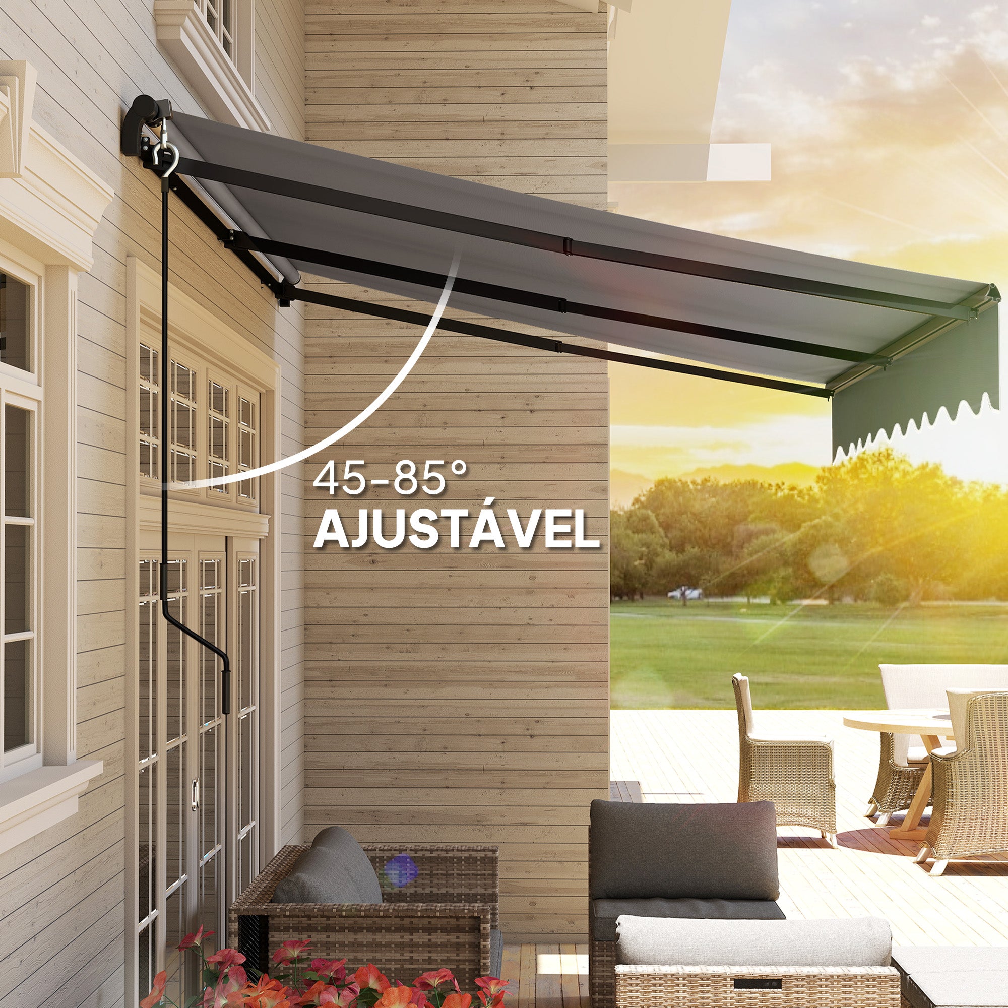 Toldo Manual Retrátil 360x220 cm Cinzento para Balcão