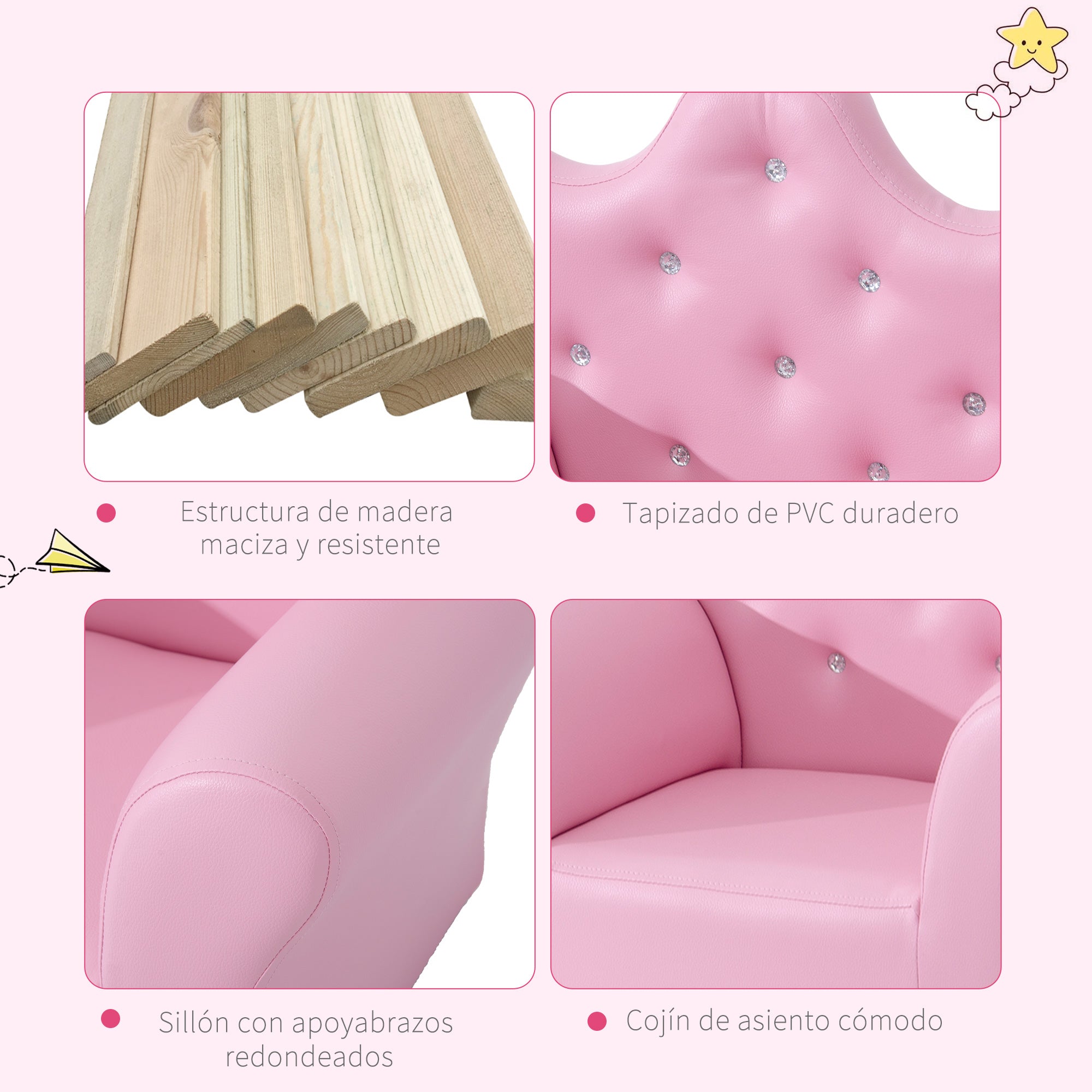 Sofá Infantil Decorativo em Forma de Coroa 58x40.5x49cm - Cor Rosa