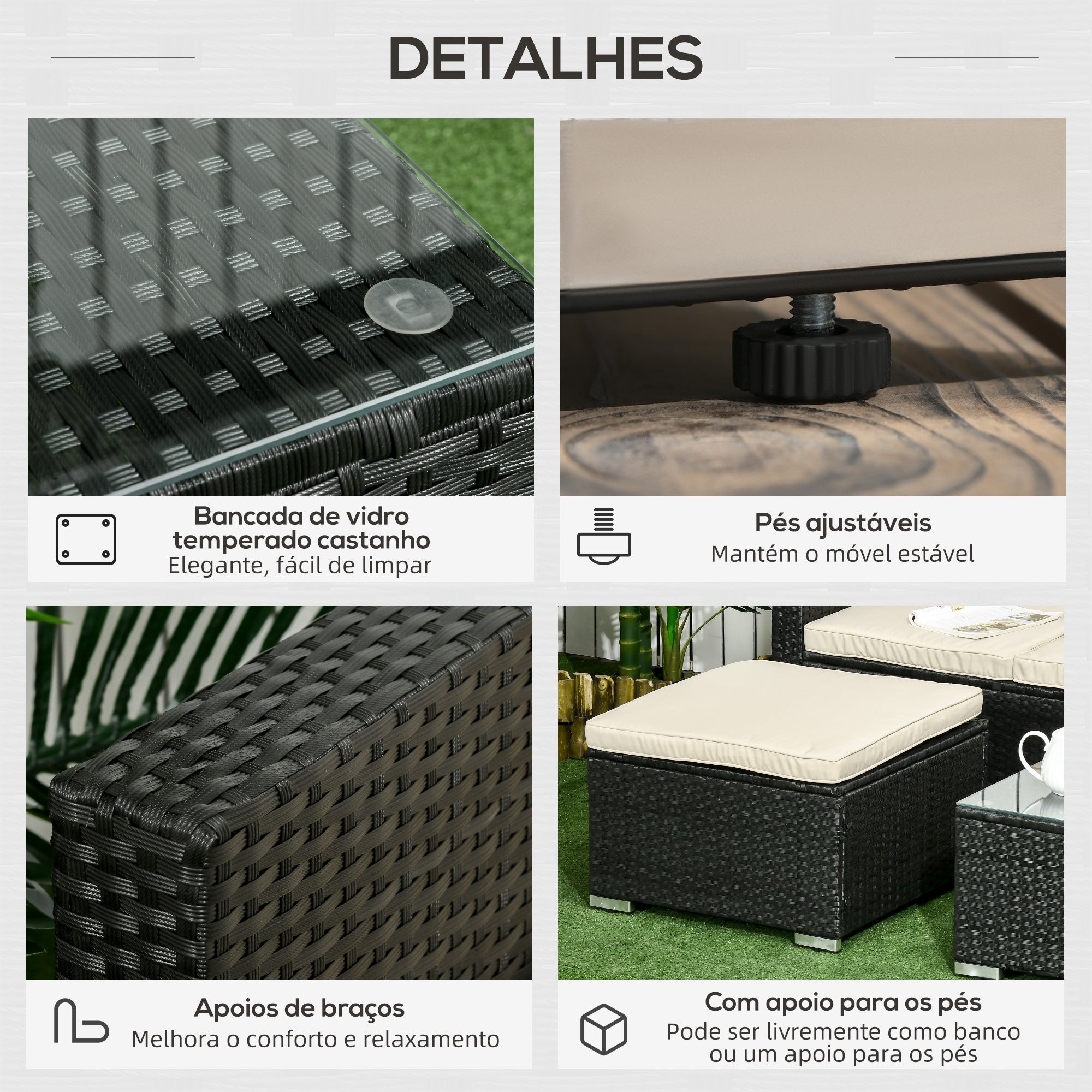 Conjunto de Móveis de Jardim 3 Peças Preto e Bege 173x66x61 cm
