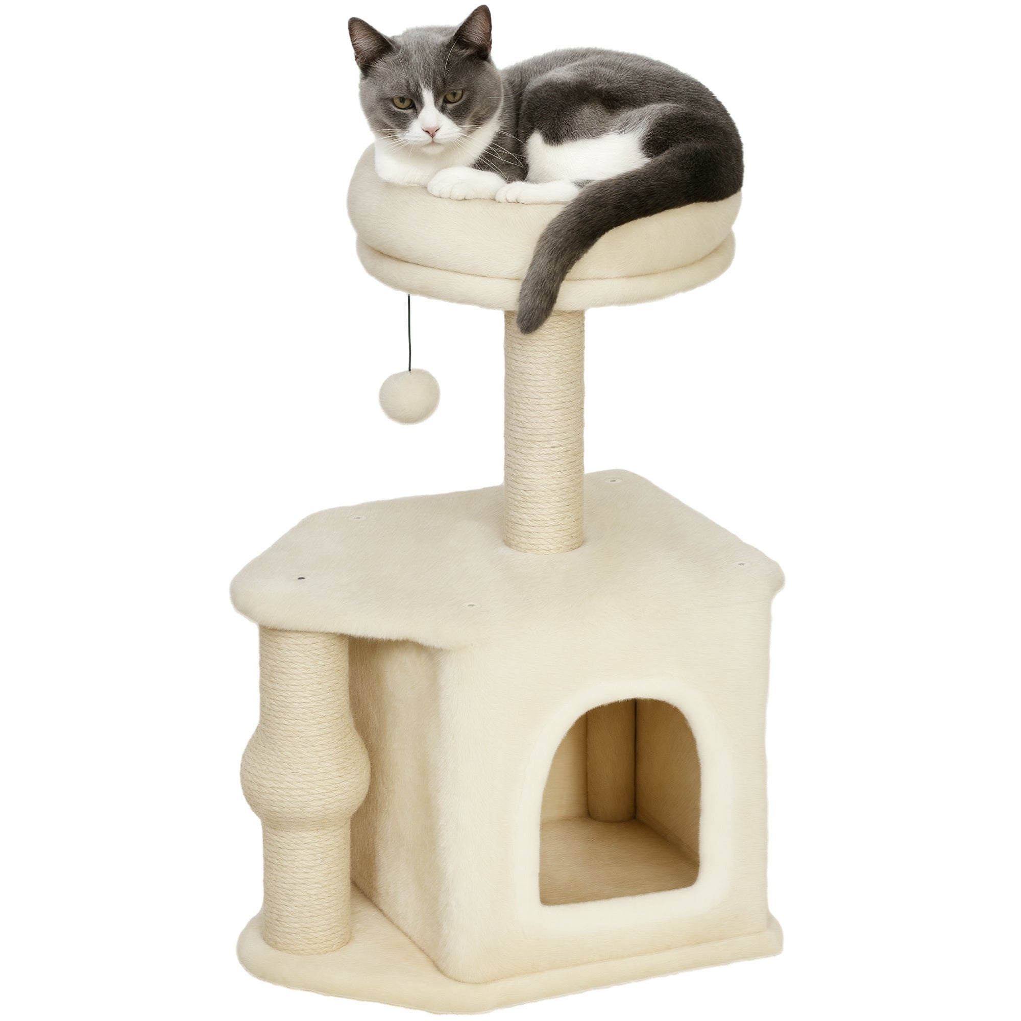 Arranhador para Gatos Marrom 42x30x66 cm com Cama, Caverna e Poste de Juta