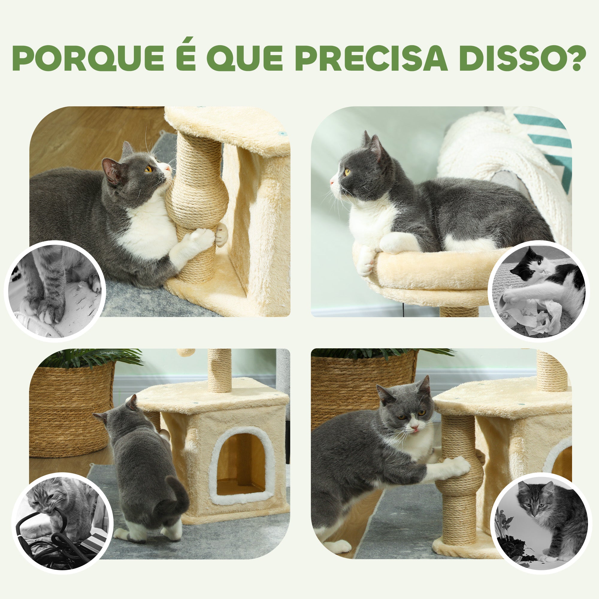 Arranhador para Gatos Marrom 42x30x66 cm com Cama, Caverna e Poste de Juta
