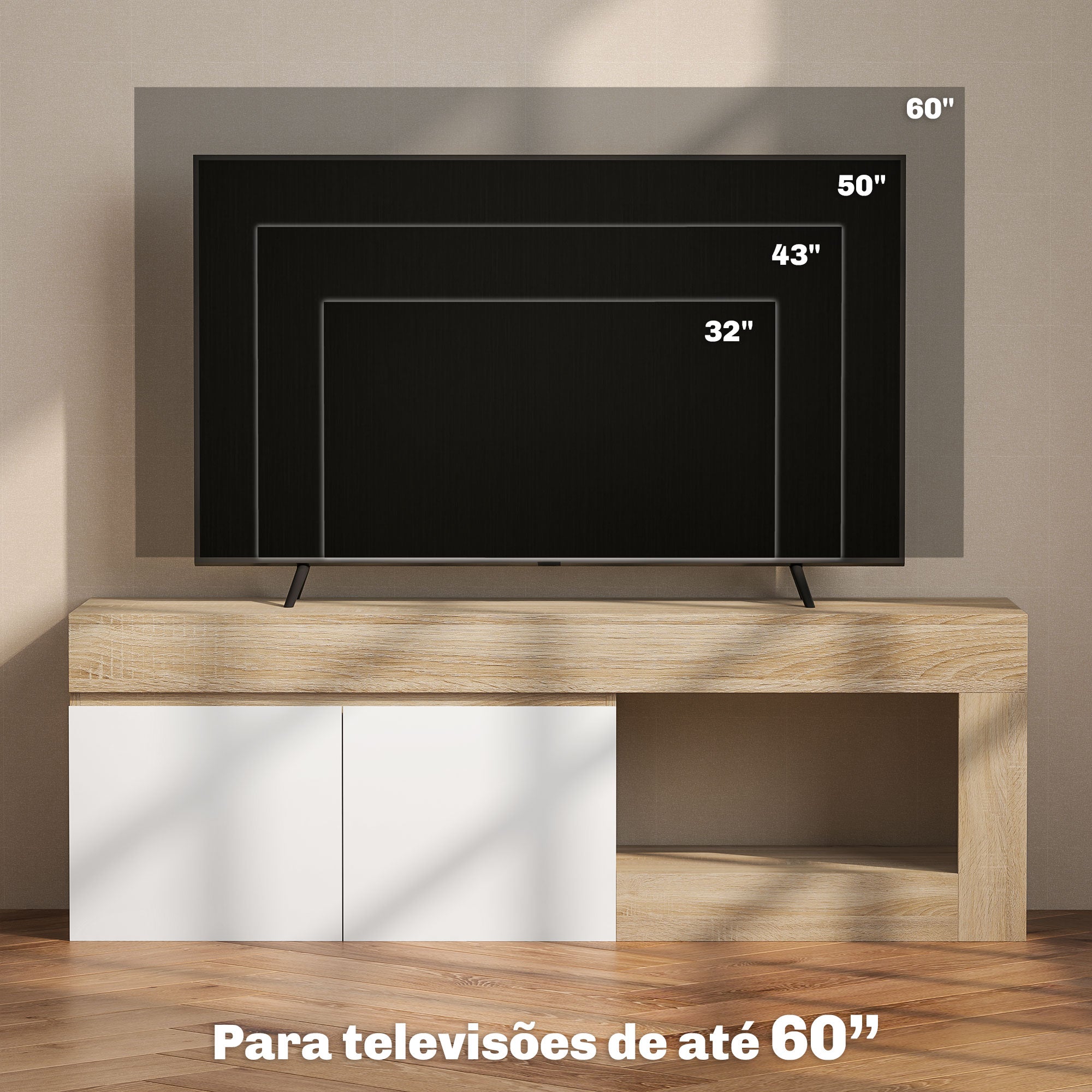 Móvel de TV Moderno 140x40x48 cm - Madeira e Branco
