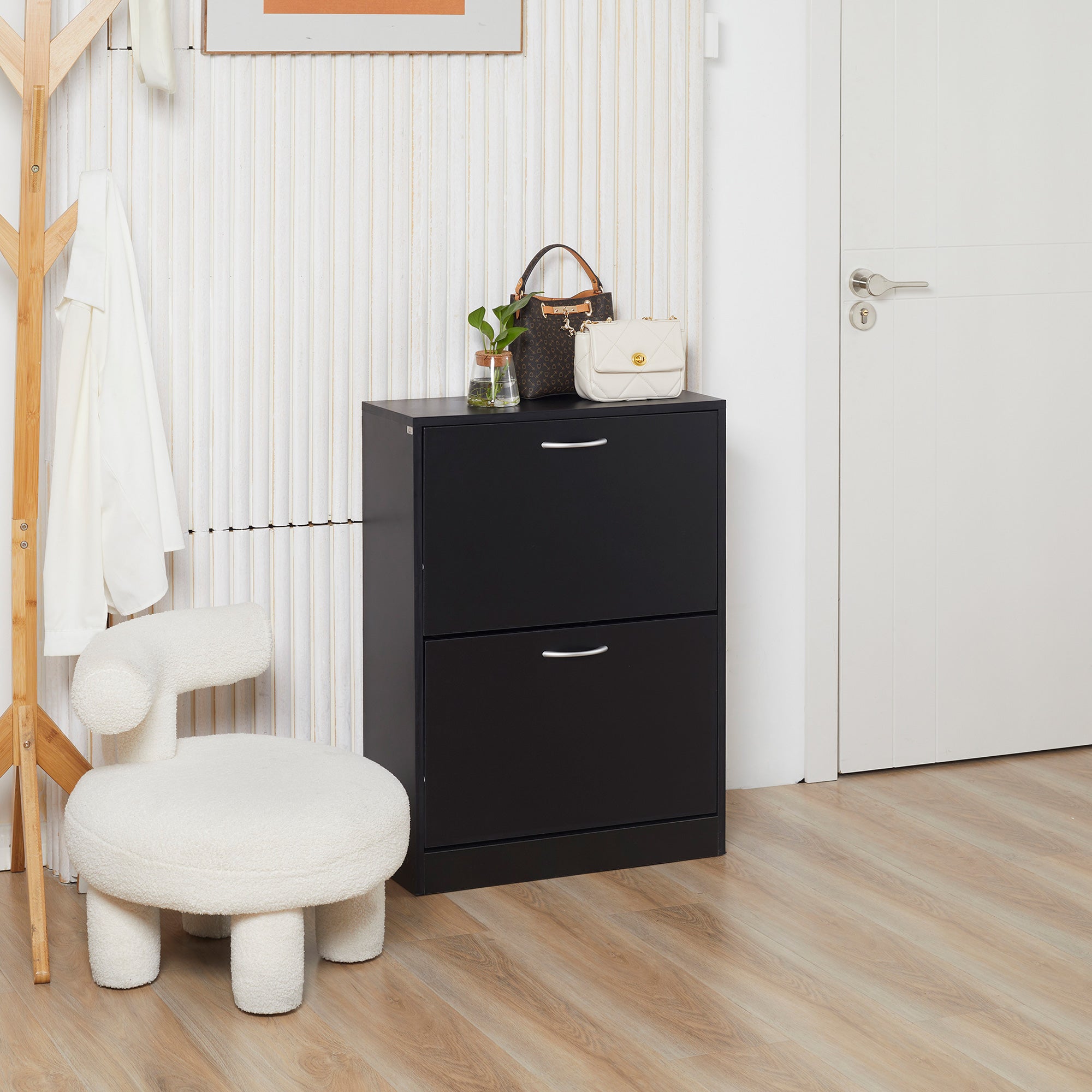 Sapateira de Madeira com 2 Compartimentos 60x24x80 cm - Preto