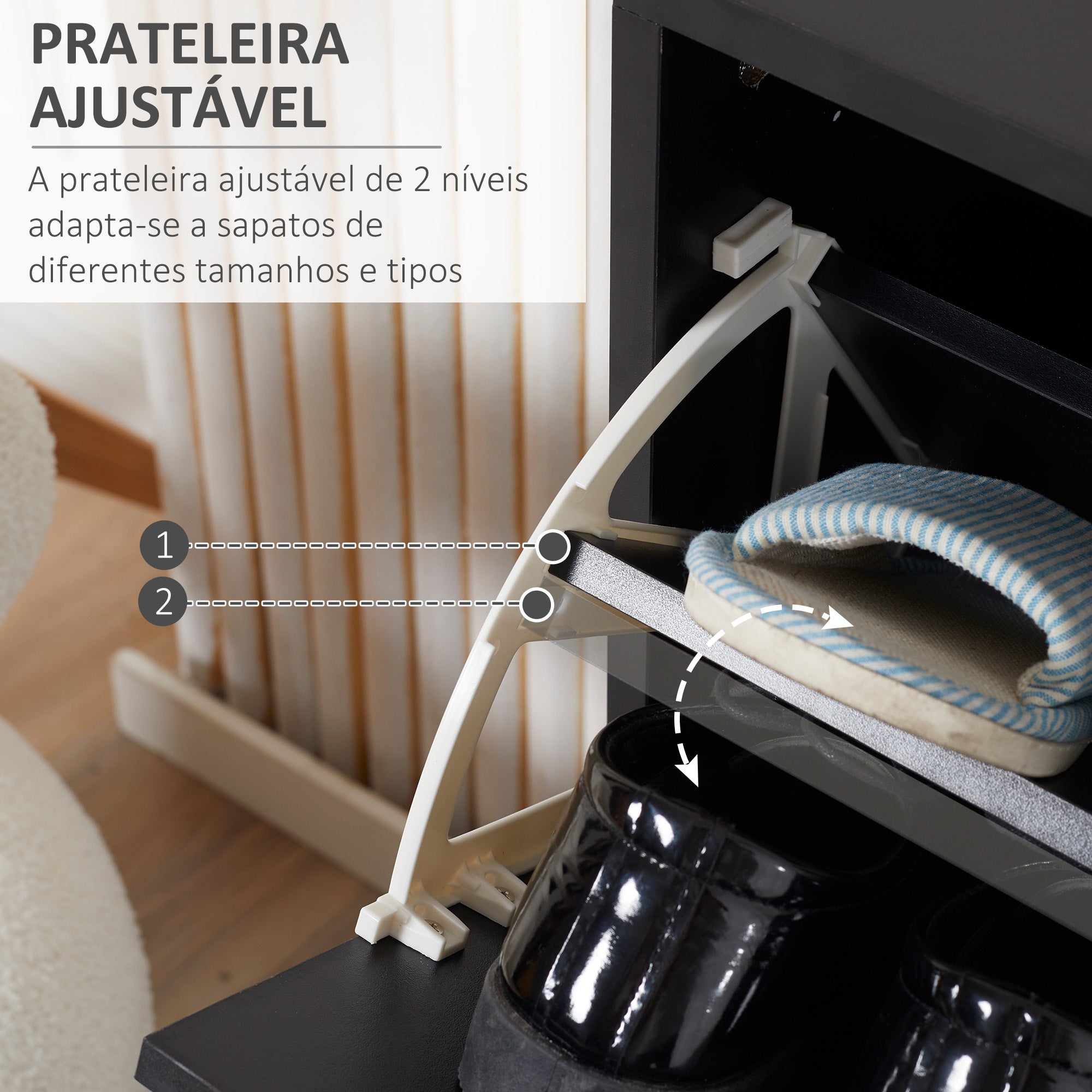 Sapateira de Madeira – 60x24x80 cm – Preto