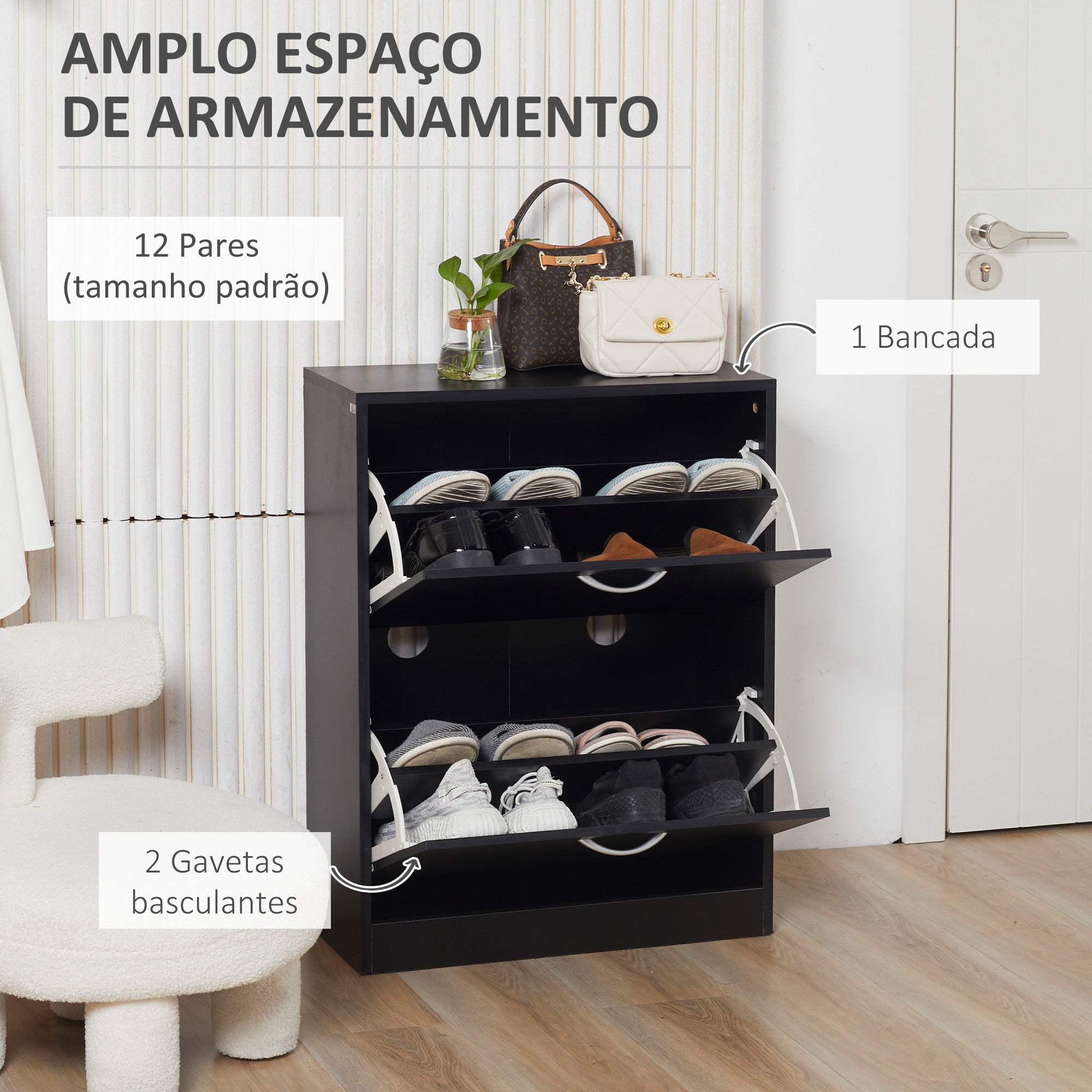 Sapateira de Madeira – 60x24x80 cm – Preto