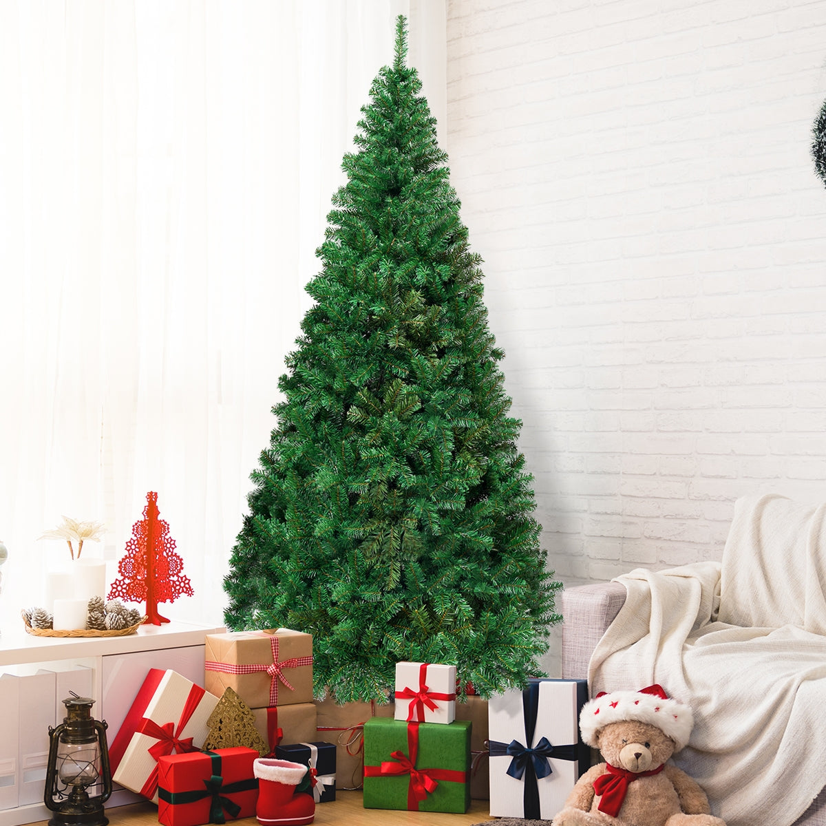 Árvore de Natal Artificial de 210cm com Base Metálica em PVC Verde para Decoração de Natal em Casa Festa