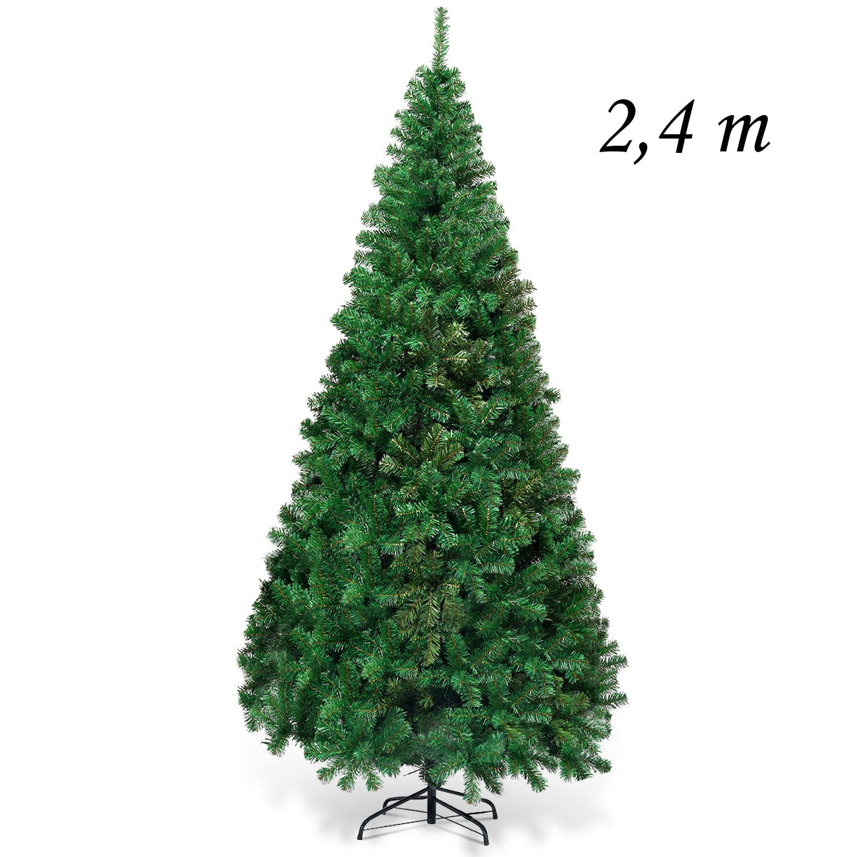 Árvore de Natal Artificial Abeto de 2,4 m com Base Metálica PVC Decoração de Natal para Casa Escritório Loja Verde
