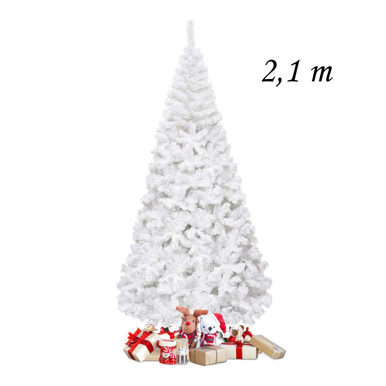Árvore de Natal Artificial Branca de 210cm com Base Metálica em PVC para Decoração de Festas