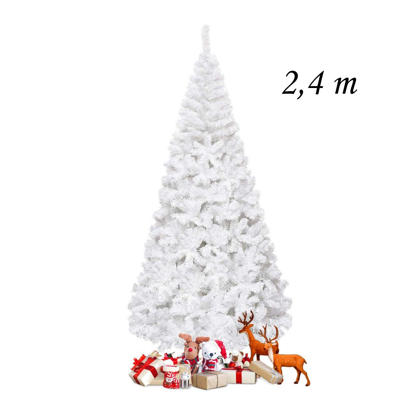 Árvore de Natal Artificial Branca de 240cm com Base Metálica em PVC para Decoração de Festas