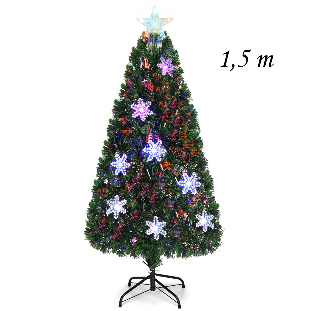 Árvore de Natal Artificial de 1,5m em PVC com Base Iluminada em Fibra de Vidro que Muda de Cor para Casa, Festa de Natal