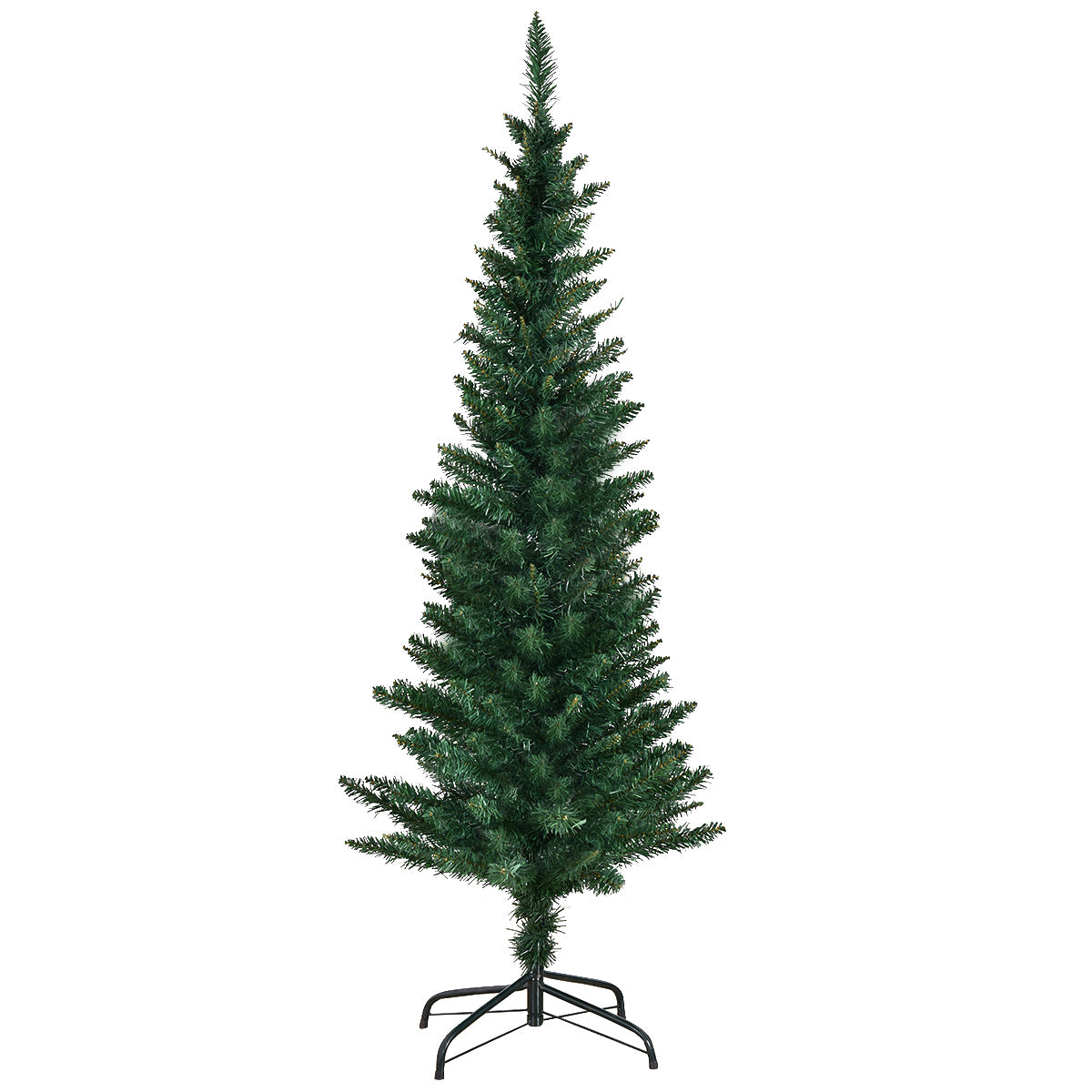 Árvore de Natal Artificial Lápis 150cm com 220 Pontas de Ramo PVC Ignífugo Suporte de Metal Fácil de Montar Verde