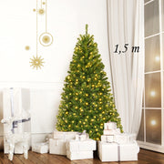 Árvore de Natal Artificial de 1,5m com Suporte LED Cordão de Luz 2 Cores Decoração para Casa e Festa de Natal