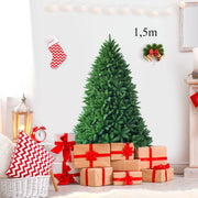 Árvore de Natal de 1,5m Não Iluminada com 600 Ramos Abeto Artificial com Base de Metal Resistente Verde