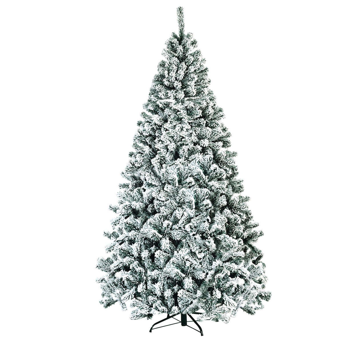 Árvore de Natal Nevada de 2,25m Sem Iluminação com Dobradiças e Base de Metal para Decoração de Casa e Escritório