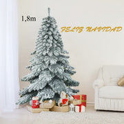 Árvore de Natal Nevada de 1,8m com 657 Ramos Abeto Artificial com Base de Metal Folhas Espessas Fácil de Montar e Desmontar
