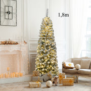 Árvore de Natal Nevada Iluminada com 250 Luzes LED Quentes 1,8m e 500 Ramos com Base de Metal Dobrável