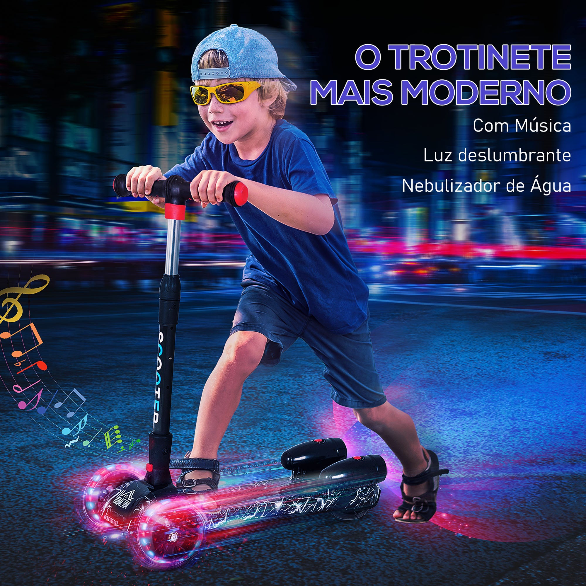 Trotinete Infantil Ajustável em Altura 4 Níveis Preto 61x26x63-81 cm