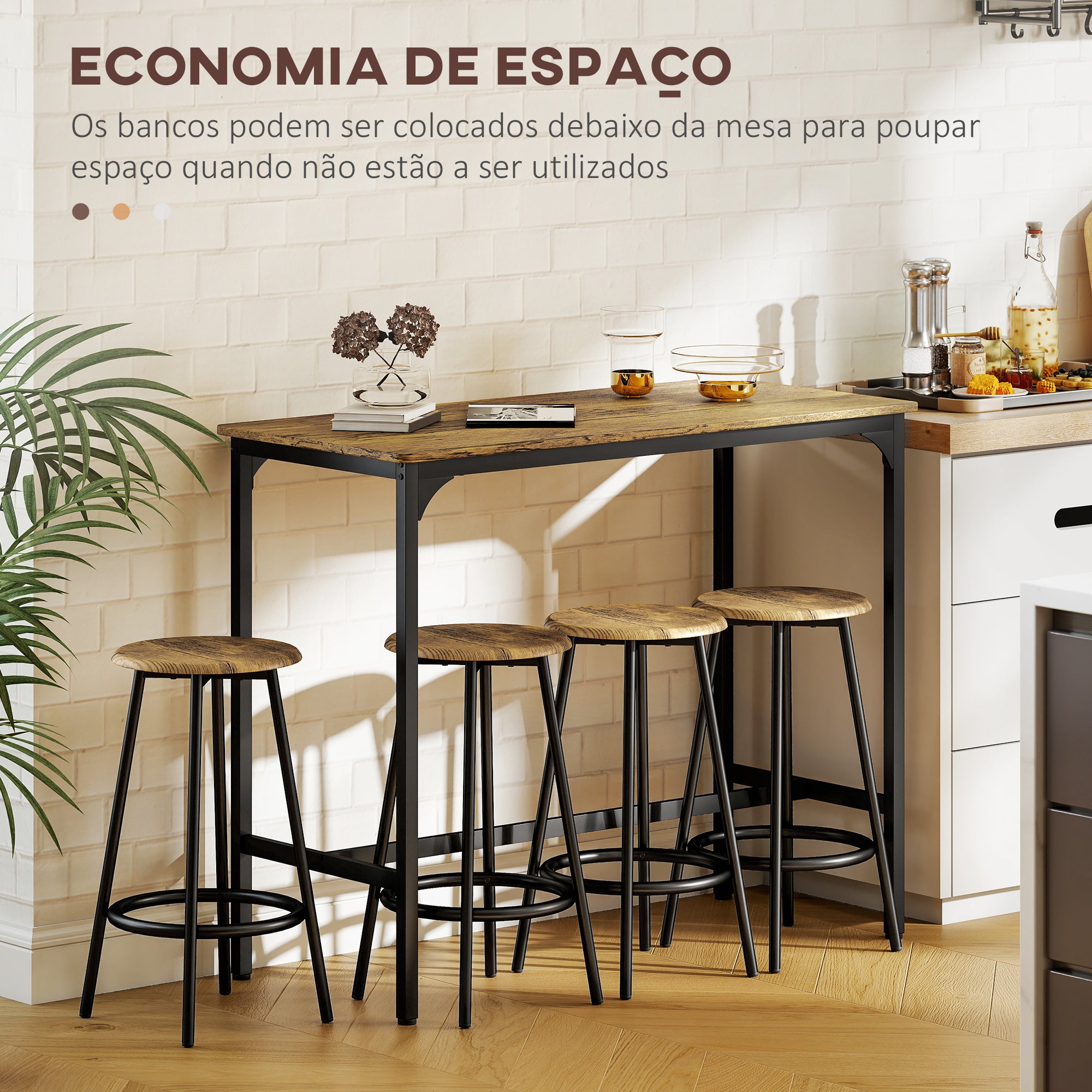 Conjunto de Móveis Altos Mesa e Cadeiras de Bar 110x50x89,5 cm Marrom Rústico e Preto