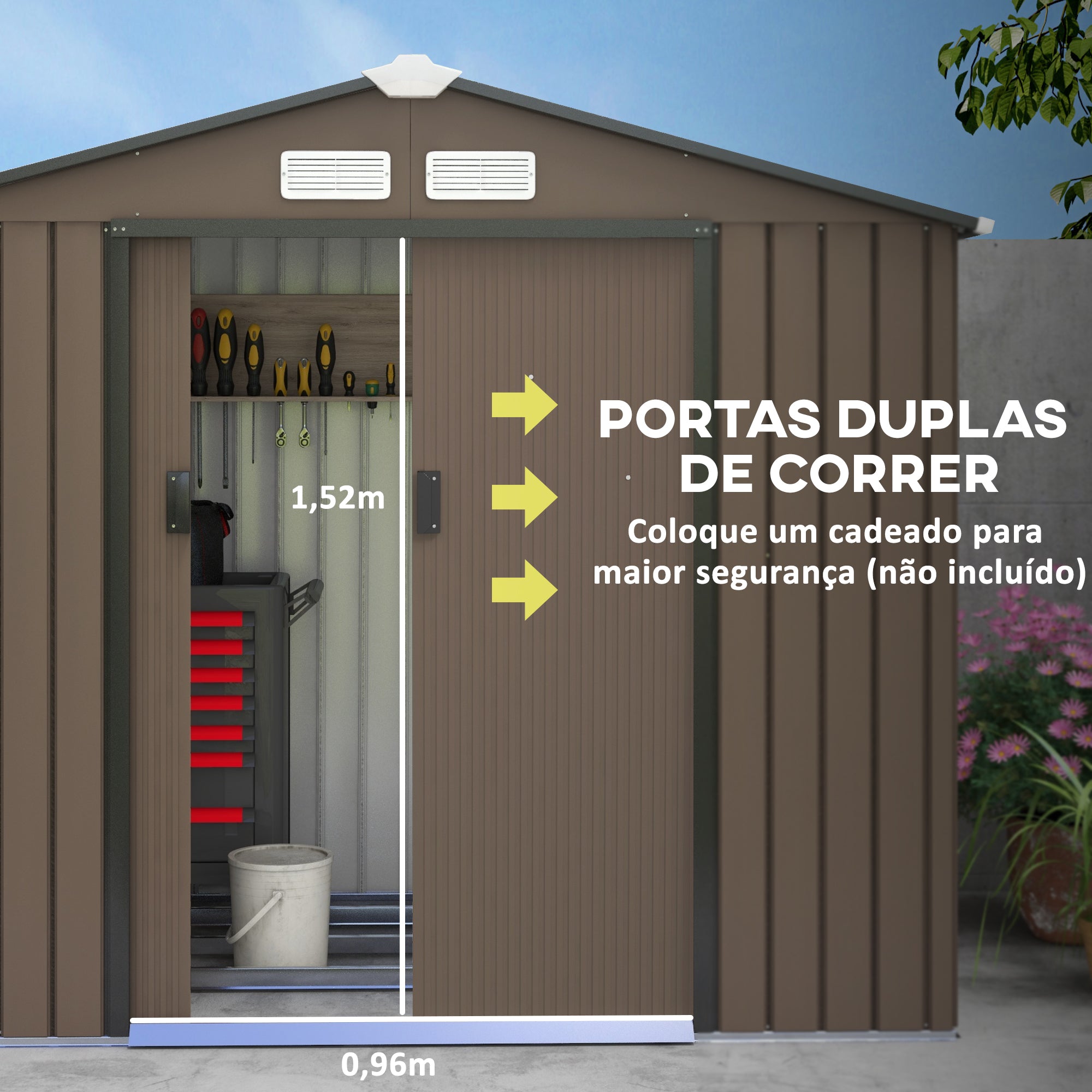 Abrigo de Jardim Metálico Marrom 213x130x185 cm