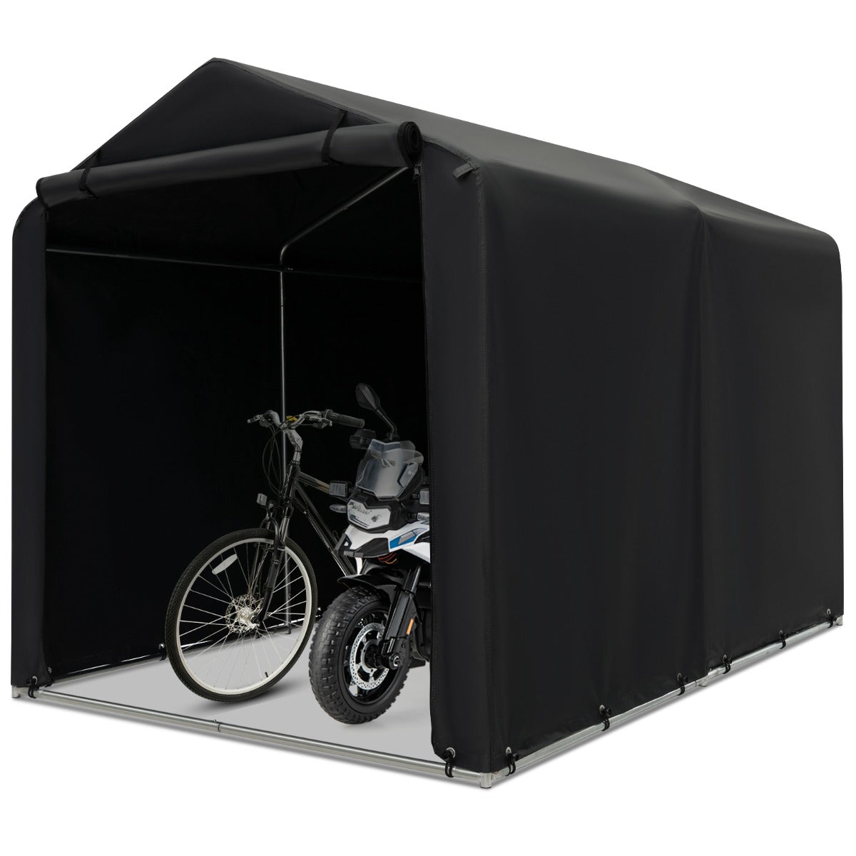 Cobertizo para Bicicleta Exterior com Porta Enrolável com Fecho de Correr Abrigo de Garagem Portátil para Ferramentas 160 x 218 x 164 cm Cinzento