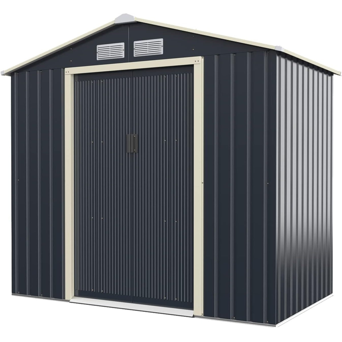 Abrigo de Jardim metálico para Ferramentas com 4 Janelas de ventilação e 2 Portas Telhado Resistente às Intempéries Cinzento 213x127x195cm