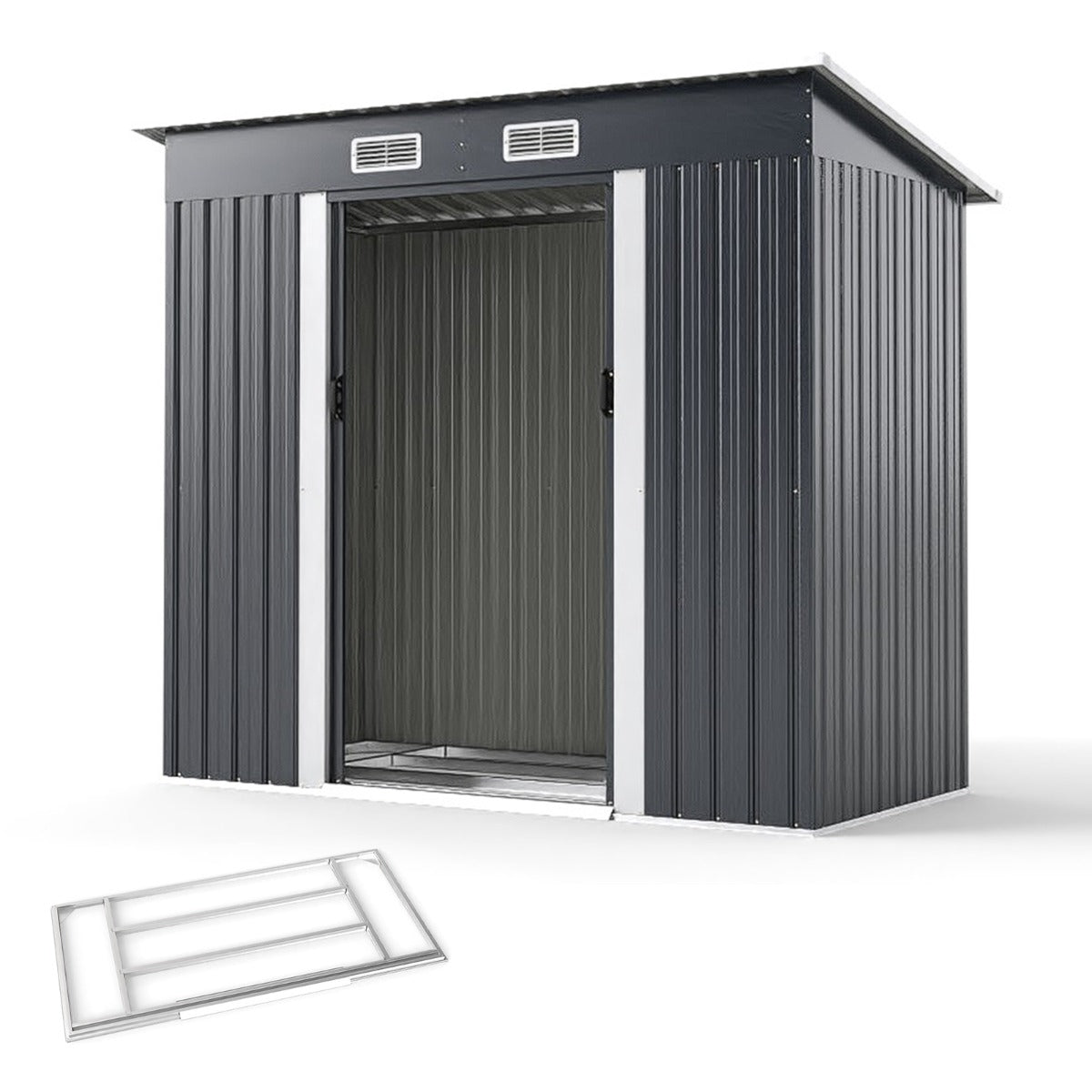 Abrigo de Jardim de Armazenamento ao Ar Livre com Porta de Correr e Grade de Ventilação 213 x 112 x 186 CM Cinzento