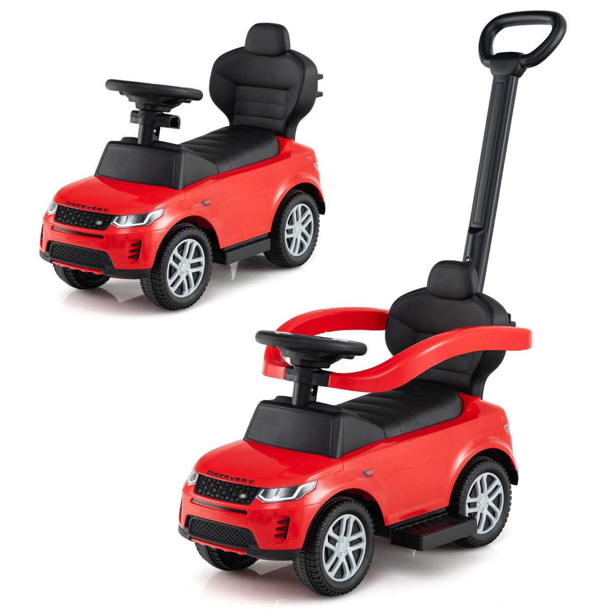 Carrinho de Empurrar 3 em 1 para Crianças 18-36 Meses Brinquedo de Passeio com Pega Removível Carrinho Deslizante com Buzina e Som Vermelho