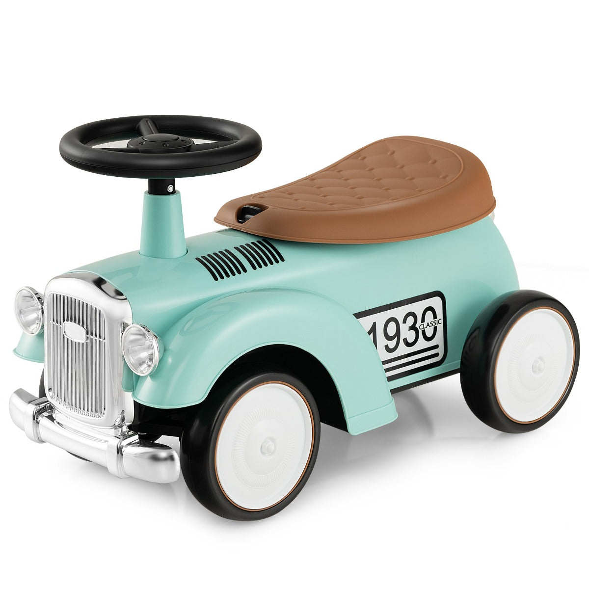 Correpasillos Auto Retro de Brinquedo para Crianças sem Pedais com Armazenamento e Rodas de EVA Veículo para Sentar e Levantar Verde