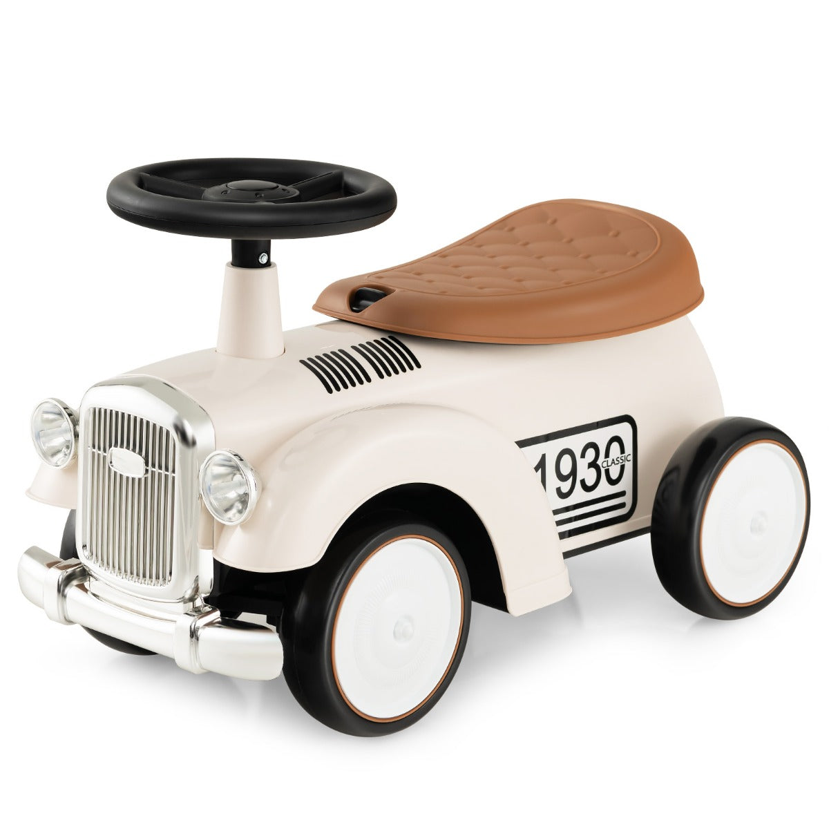 Correpasillos Auto Retro de Brinquedo para Crianças sem Pedais com Armazenamento e Rodas de EVA Veículo para Sentar e Levantar Branco