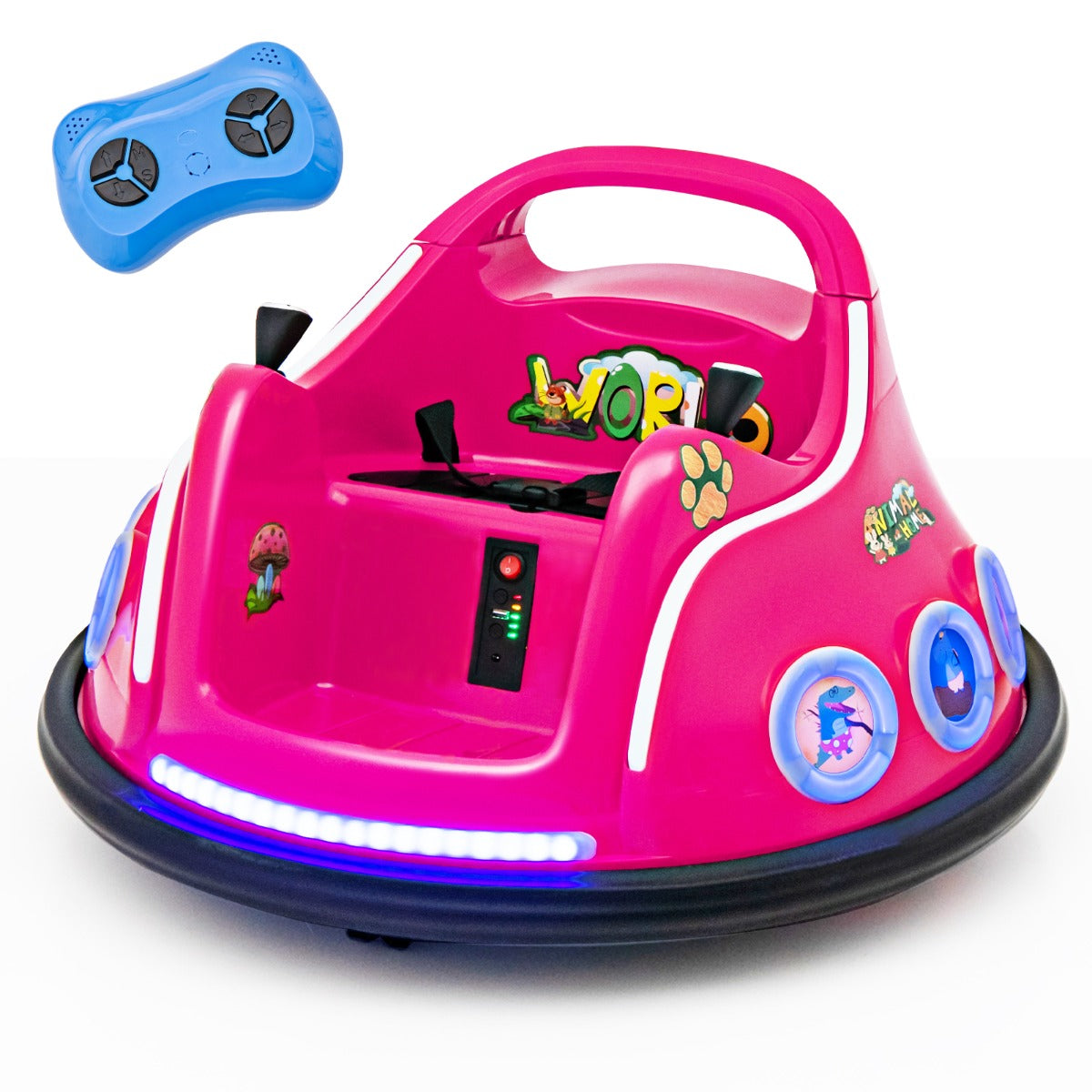 Carro de Choque de Brincar 12V com Rotação de 360° Controlo Remoto Luzes Música Incorporada 73 x 73 x 43cm Rosa