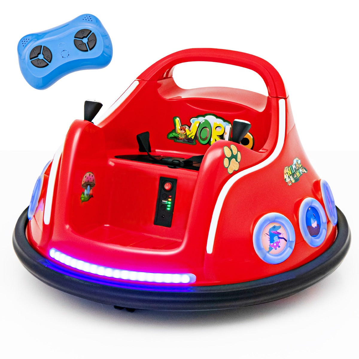 Carro de Choque de Brincar 12V com Rotação de 360° Controlo Remoto Luzes Música Incorporada 73 x 73 x 43cm Vermelho
