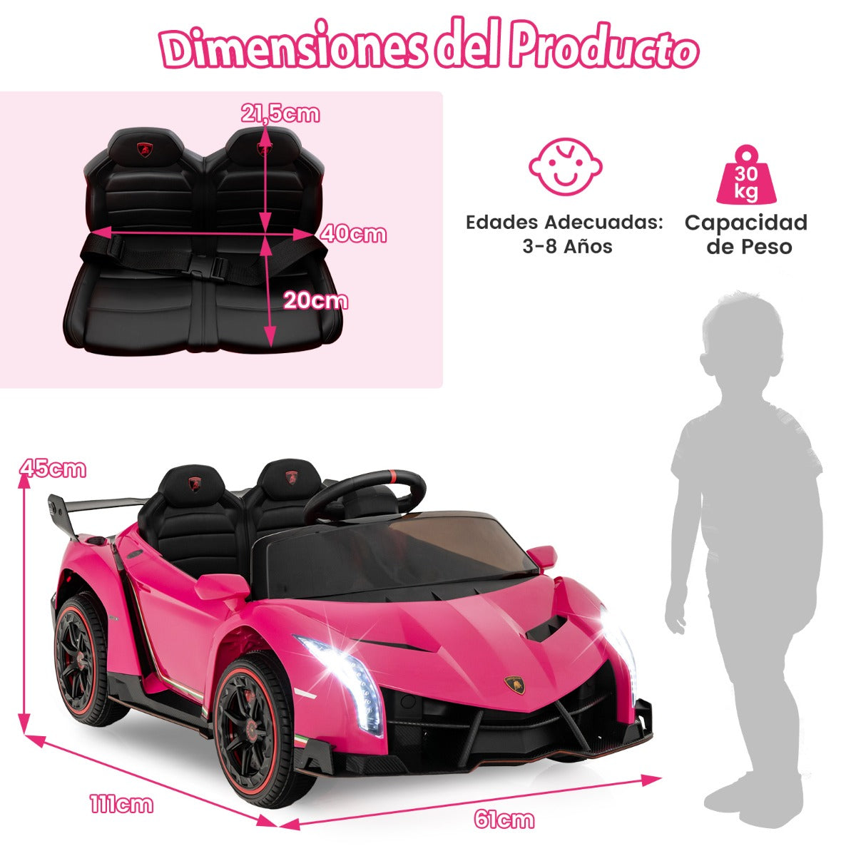 Carro Elétrico para Crianças – 12V – Rosa – Material PP