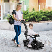 Carrinho de Empurrar 3 em 1 com Guarda Corrimãos e Guiador Amovíveis Música e Faróis Rodas Carrinho de Passeio para Crianças Preto